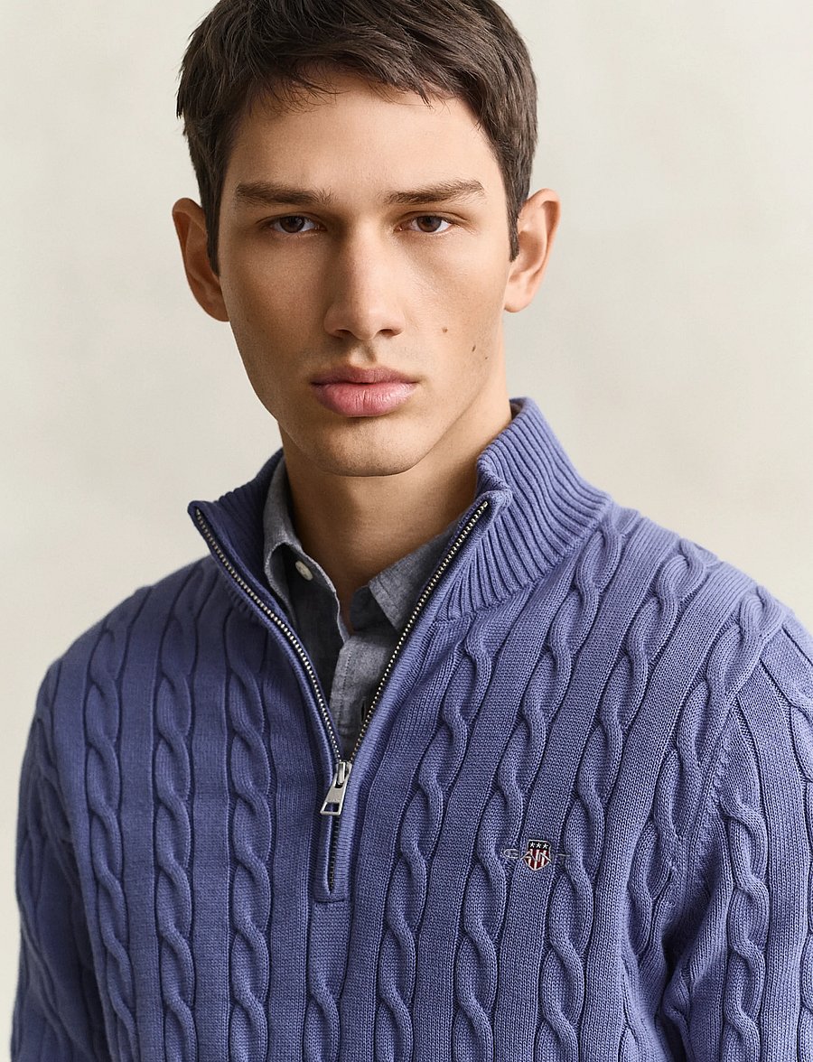 Gant - Cable Knit Half-Zip Sweater - poolpika lukuga džemprid - blue horizon - 3
