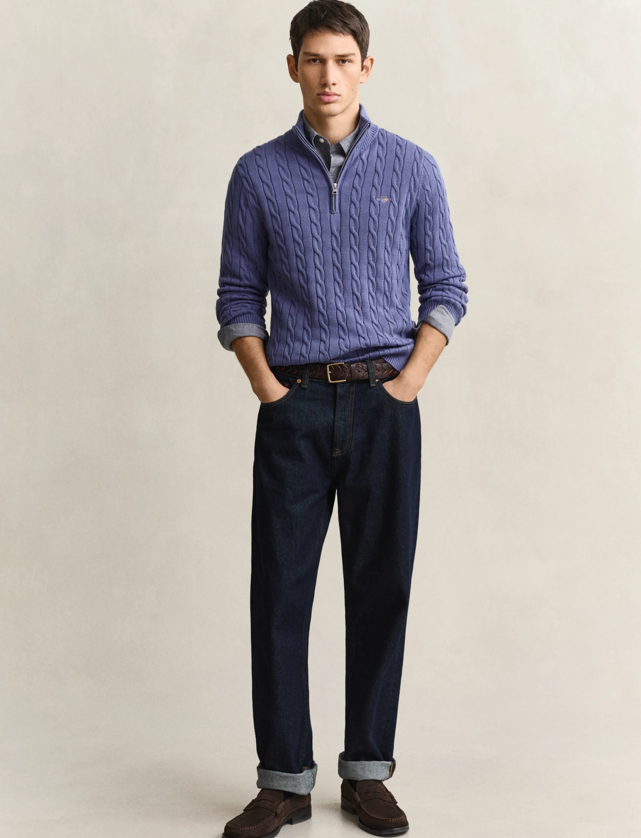 Gant - Cable Knit Half-Zip Sweater - poolpika lukuga džemprid - blue horizon - 4