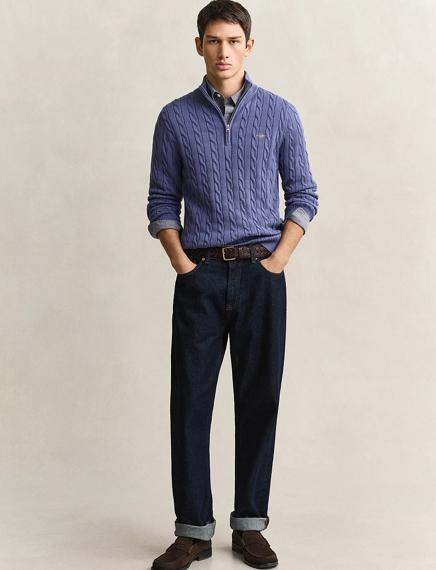 Gant - Cable Knit Half-Zip Sweater - poolpika lukuga džemprid - blue horizon - 4