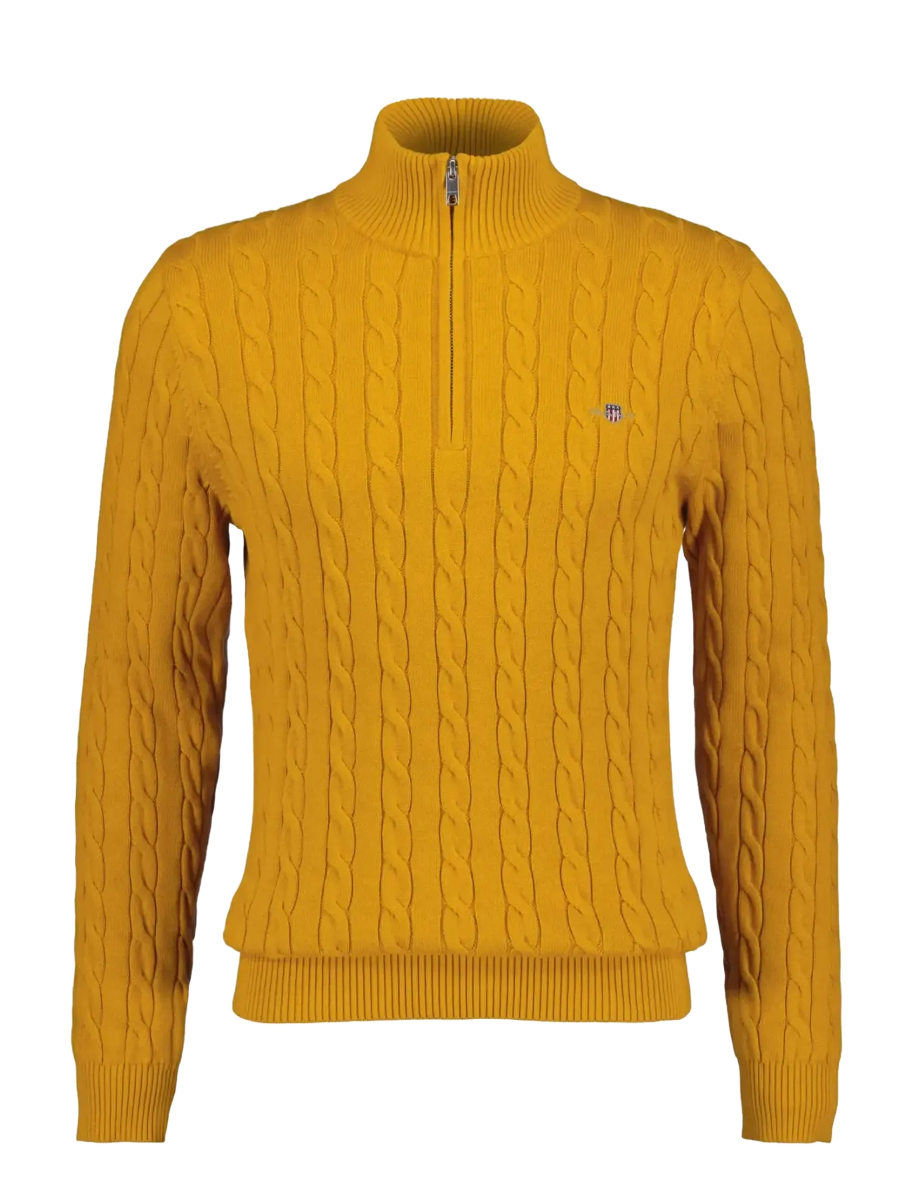 Gant Cable Knit Half-Zip Sweater, Herren, Zopfstrick Halb-Reißverschluss Pullover, Gelb, Gr.S