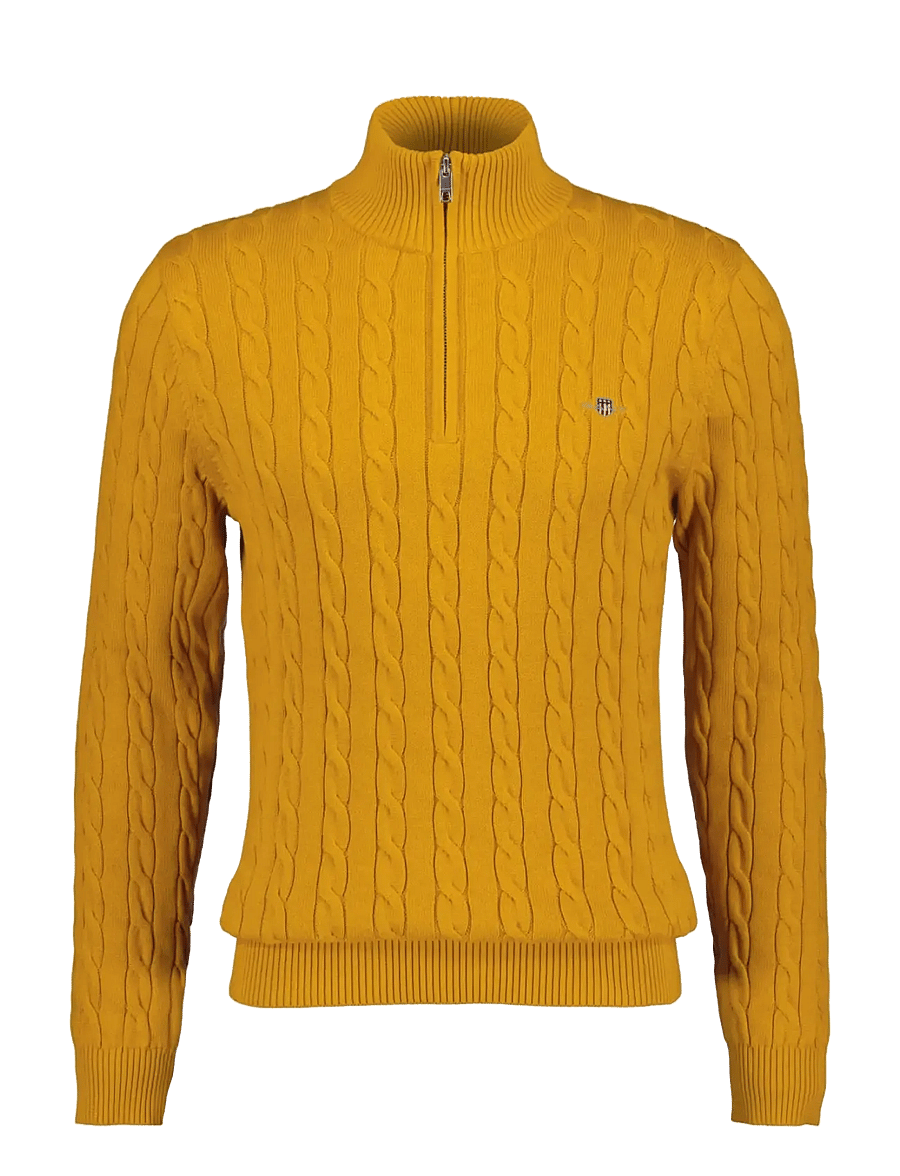 Gant - Cable Knit Half-Zip Sweater - poolpika lukuga džemprid - burnt yellow - 0