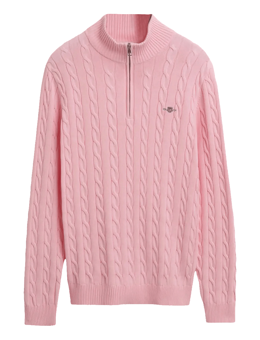 Gant - Cable Knit Half-Zip Sweater - halfzip strik - california pink - 1