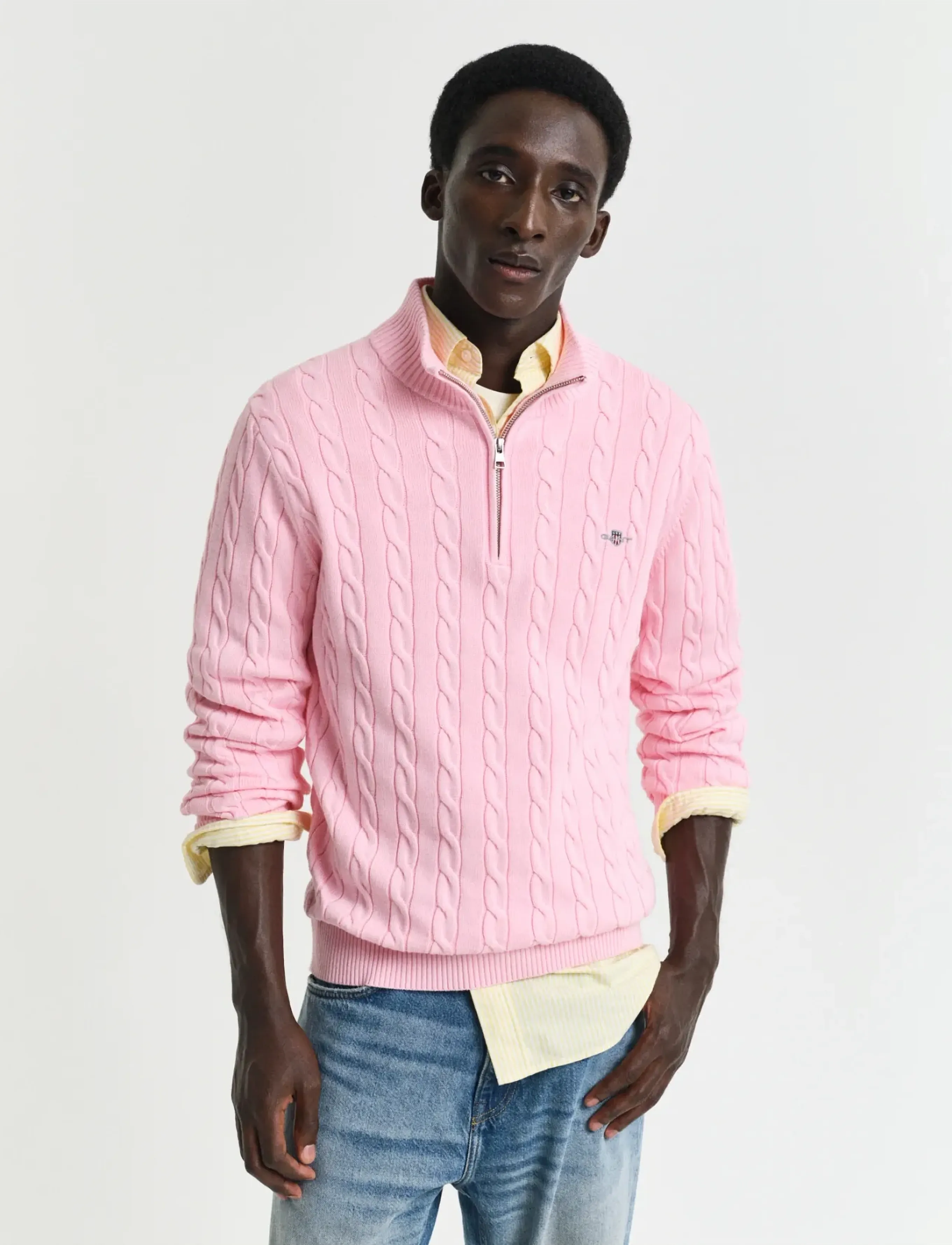 Gant Cable Knit Half-Zip Sweater, X3XL, Knitwear, Rosa - Half Zip Jumpers, Männerswear