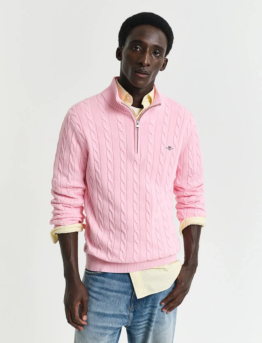 Gant - Cable Knit Half-Zip Sweater - halfzip strik - california pink - 0