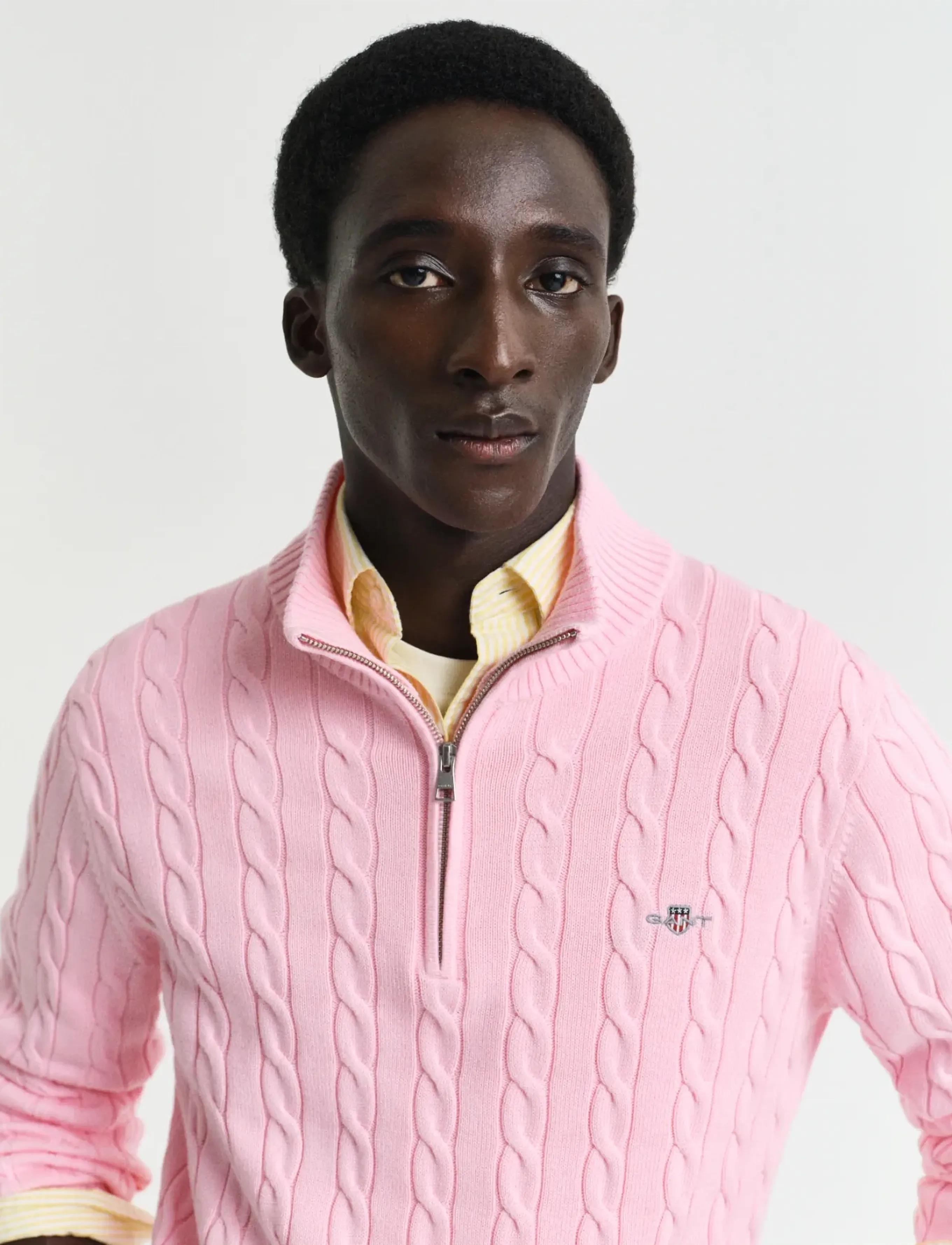 Gant - Cable Knit Half-Zip Sweater - tõmblukk-kaelusega džemprid - california pink - 3