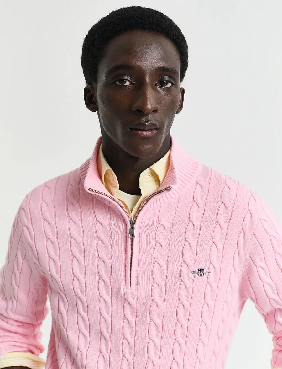 Gant - Cable Knit Half-Zip Sweater - halfzip strik - california pink - 3
