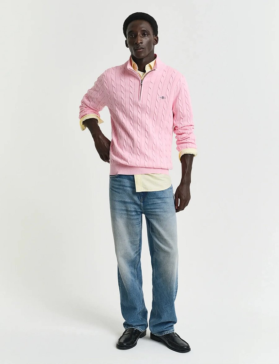 Gant - Cable Knit Half-Zip Sweater - halfzip strik - california pink - 4