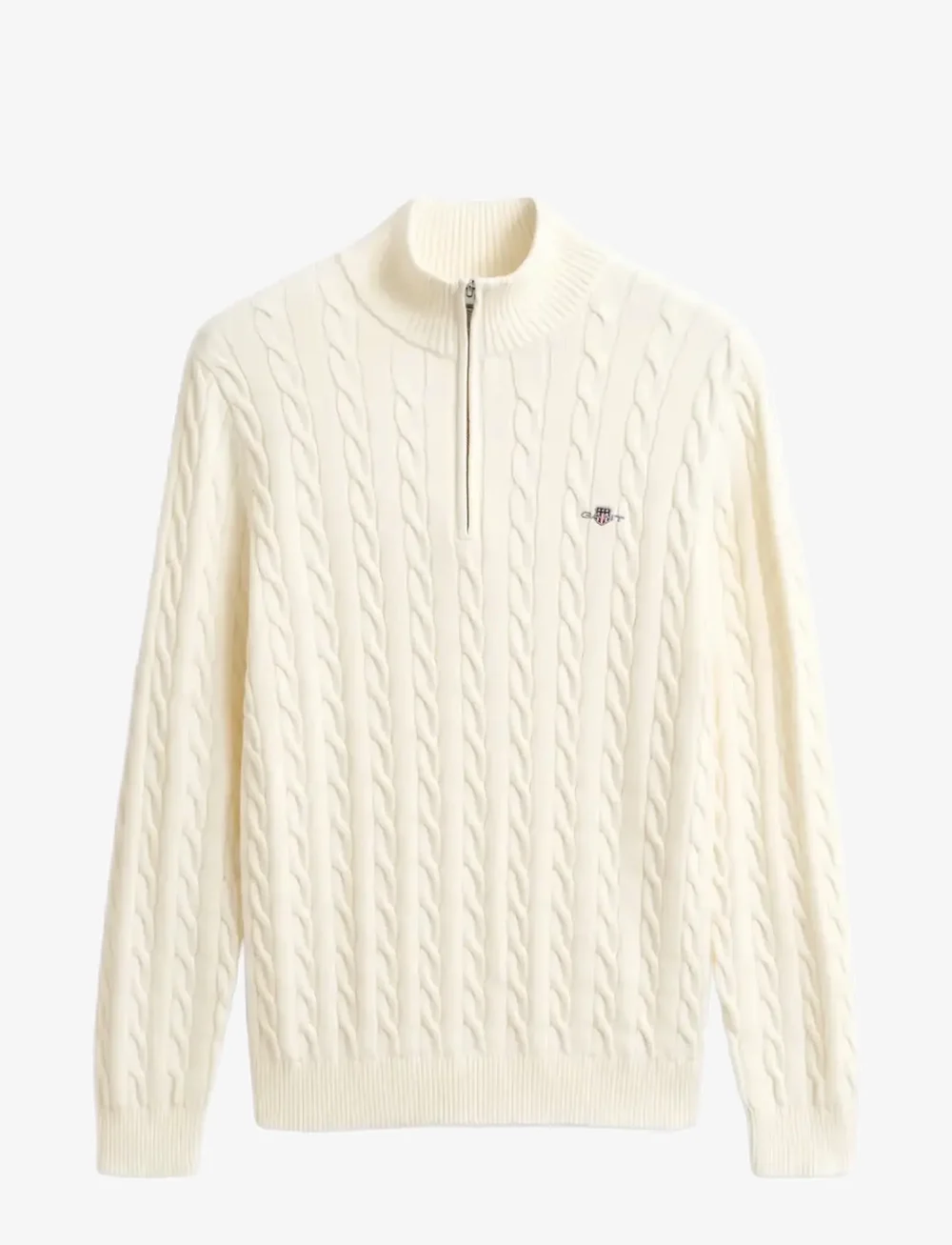 GANT - COTTON CABLE HALF ZIP - tõmblukk-kaelusega dressipluusid - cream - 1