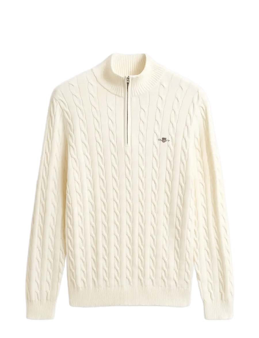 Gant - Cable Knit Half-Zip Sweater - halfzip strik - cream - 1