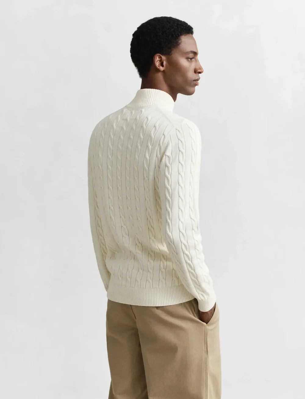 GANT - COTTON CABLE HALF ZIP - tõmblukk-kaelusega dressipluusid - cream - 3