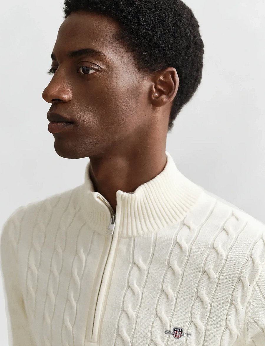 Gant - Cable Knit Half-Zip Sweater - halfzip strik - cream - 4