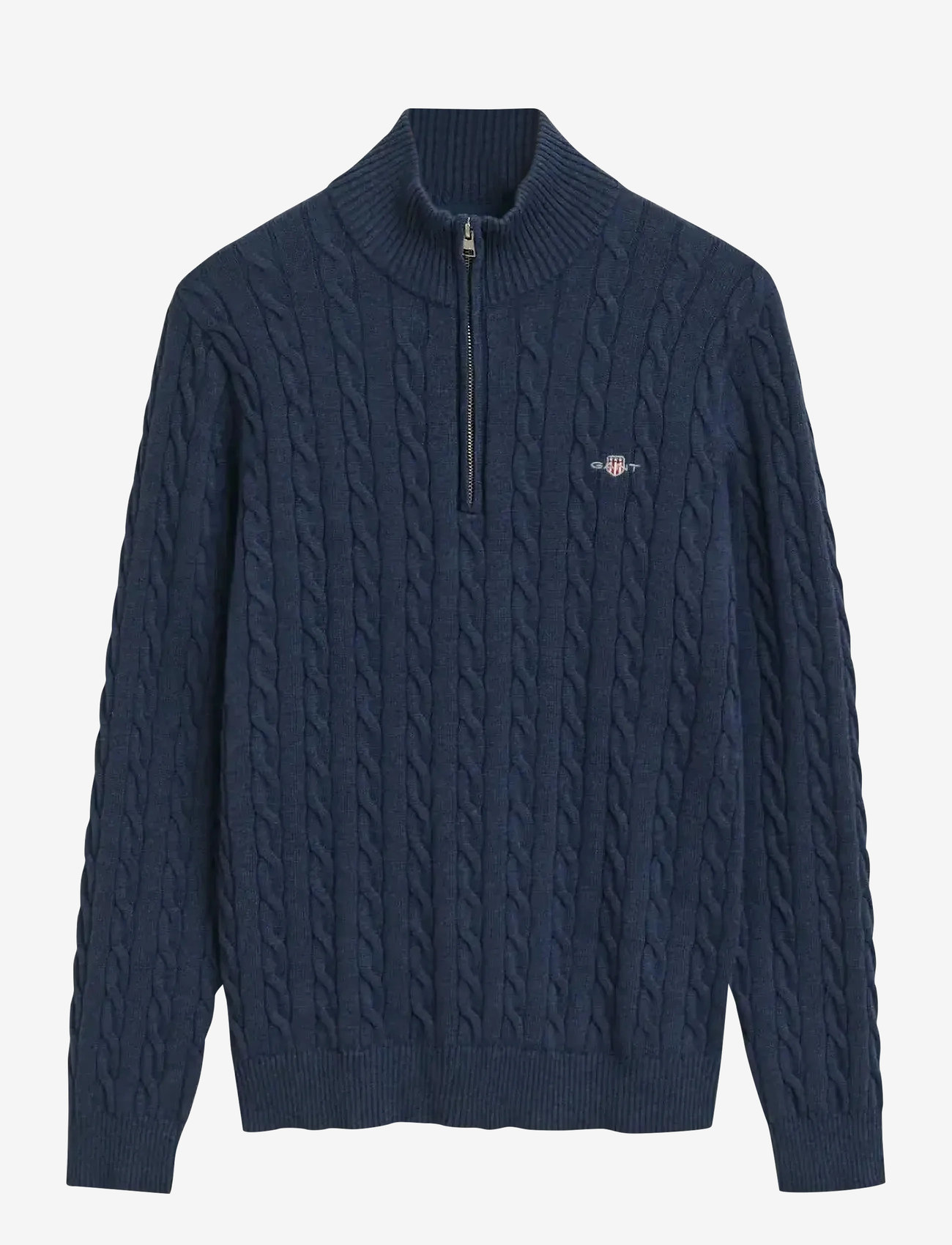 GANT - COTTON CABLE HALF ZIP - hálfrenndar peysur - dark jeansblue melange - 1