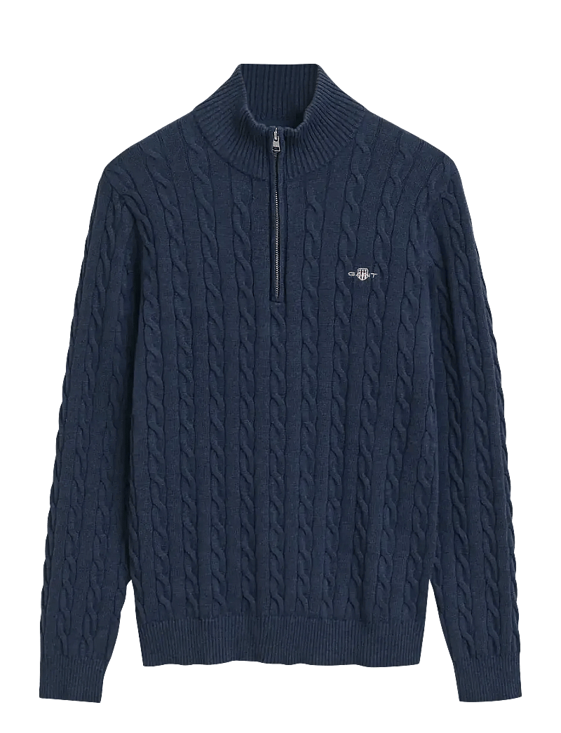 GANT - COTTON CABLE HALF ZIP - hálfrenndar peysur - dark jeansblue melange - 1