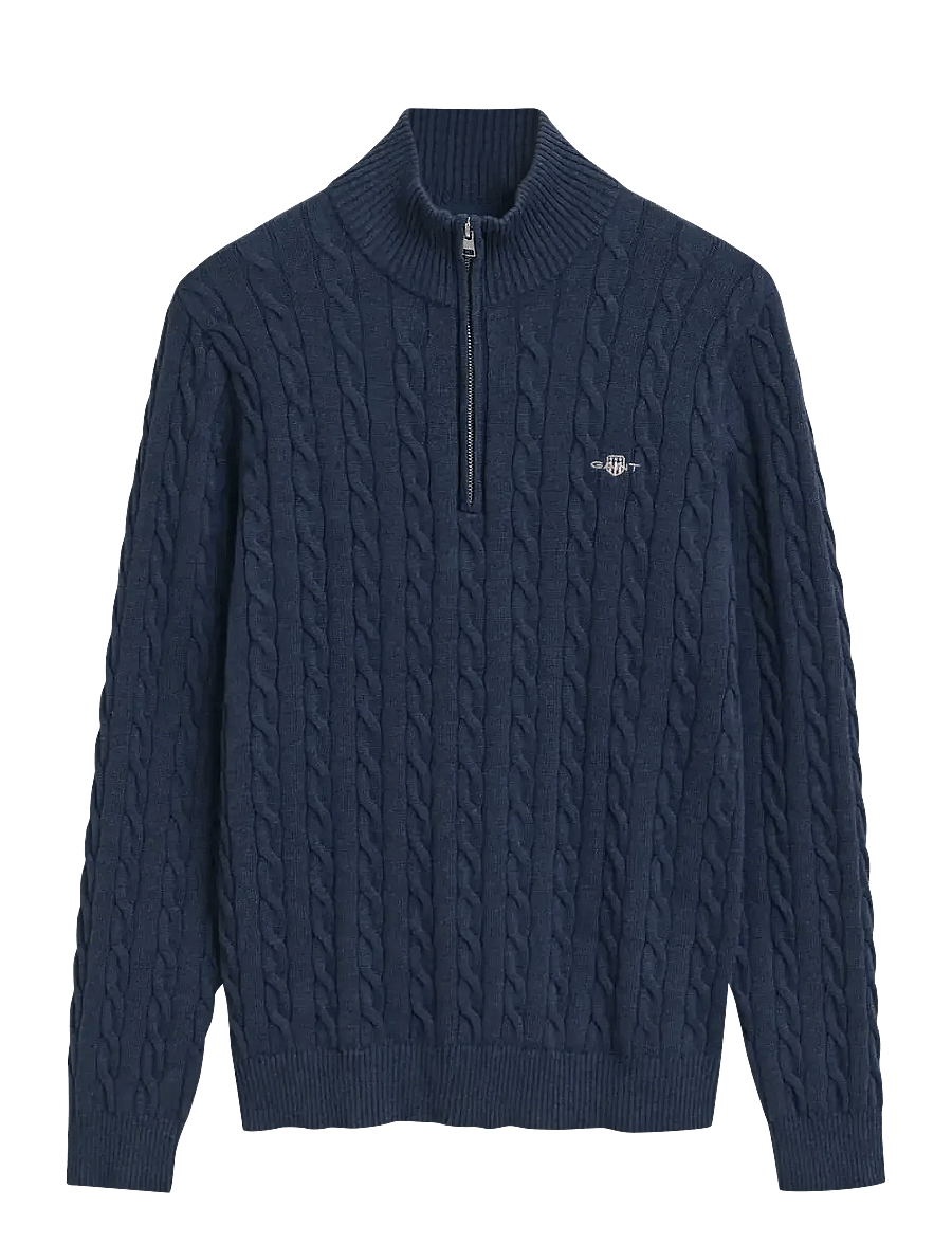 Gant - Cable Knit Half-Zip Sweater - pullover mit halbem reißverschluss - dark jeansblue melange - 1
