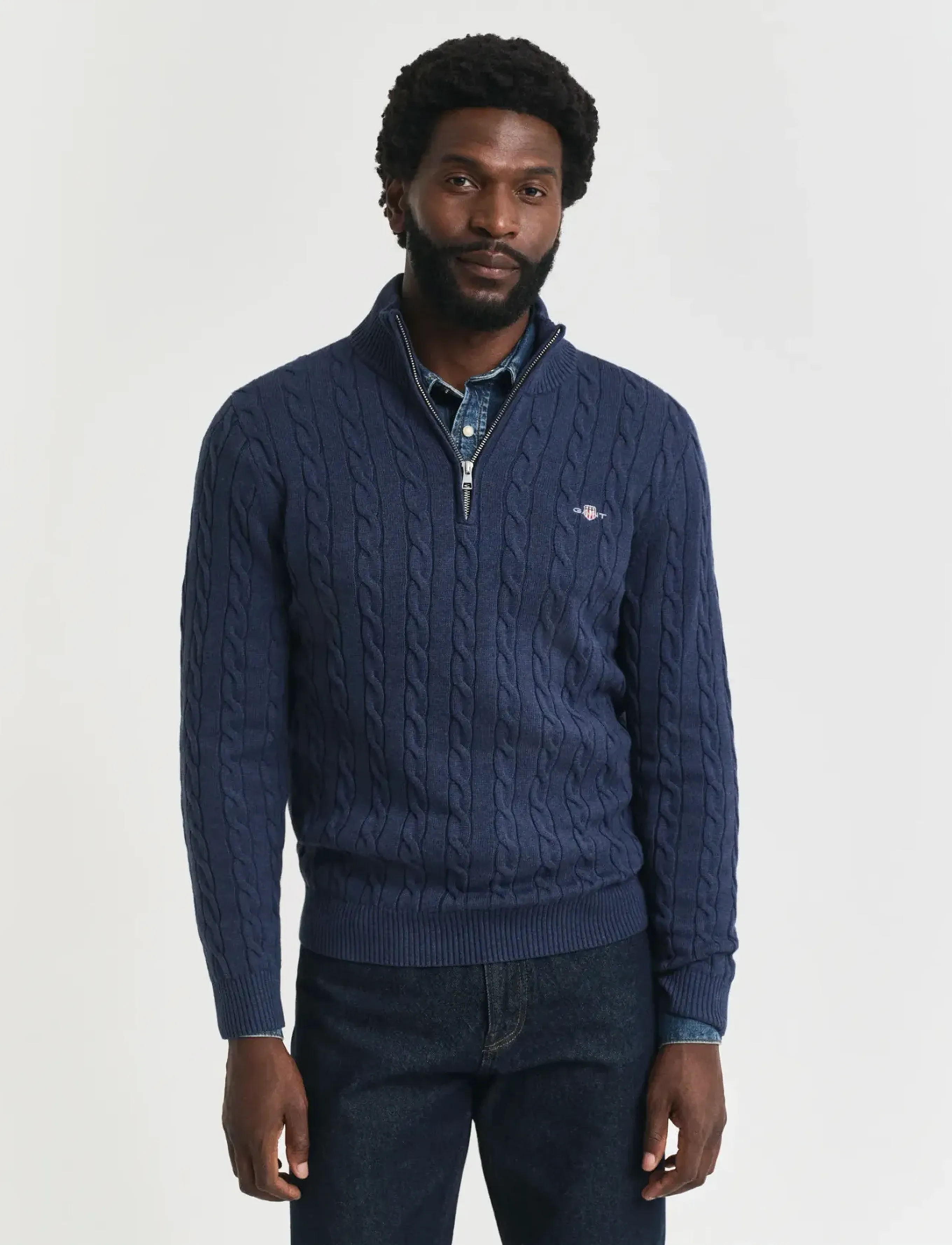 Gant Cable Knit Half-Zip Sweater, XL, Knitwear, Blau - Half Zip Jumpers, Männerswear
