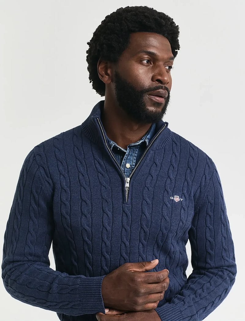 GANT - COTTON CABLE HALF ZIP - hálfrenndar peysur - dark jeansblue melange - 3