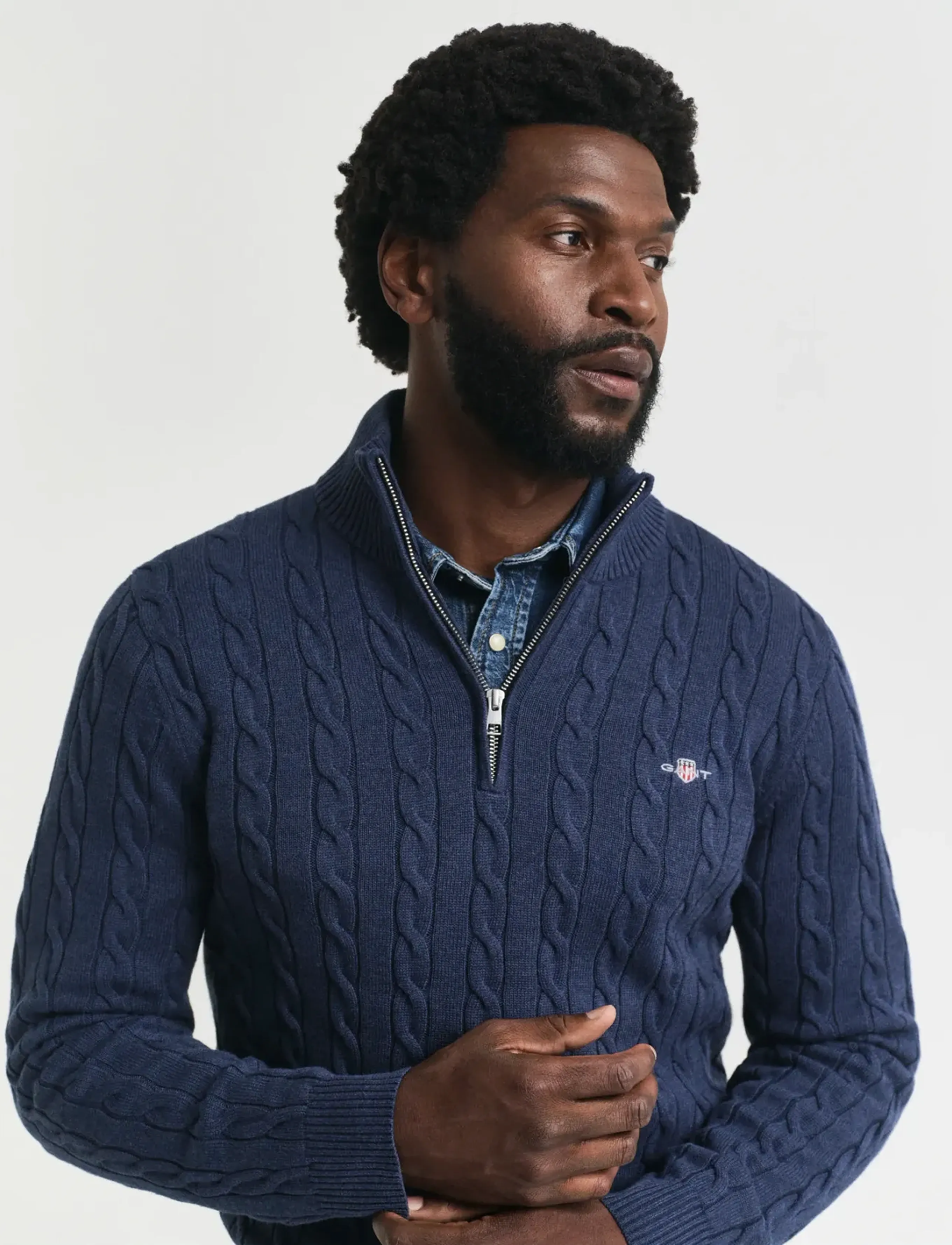 Gant - COTTON CABLE HALF ZIP - kudumid - dark jeansblue melange - 3
