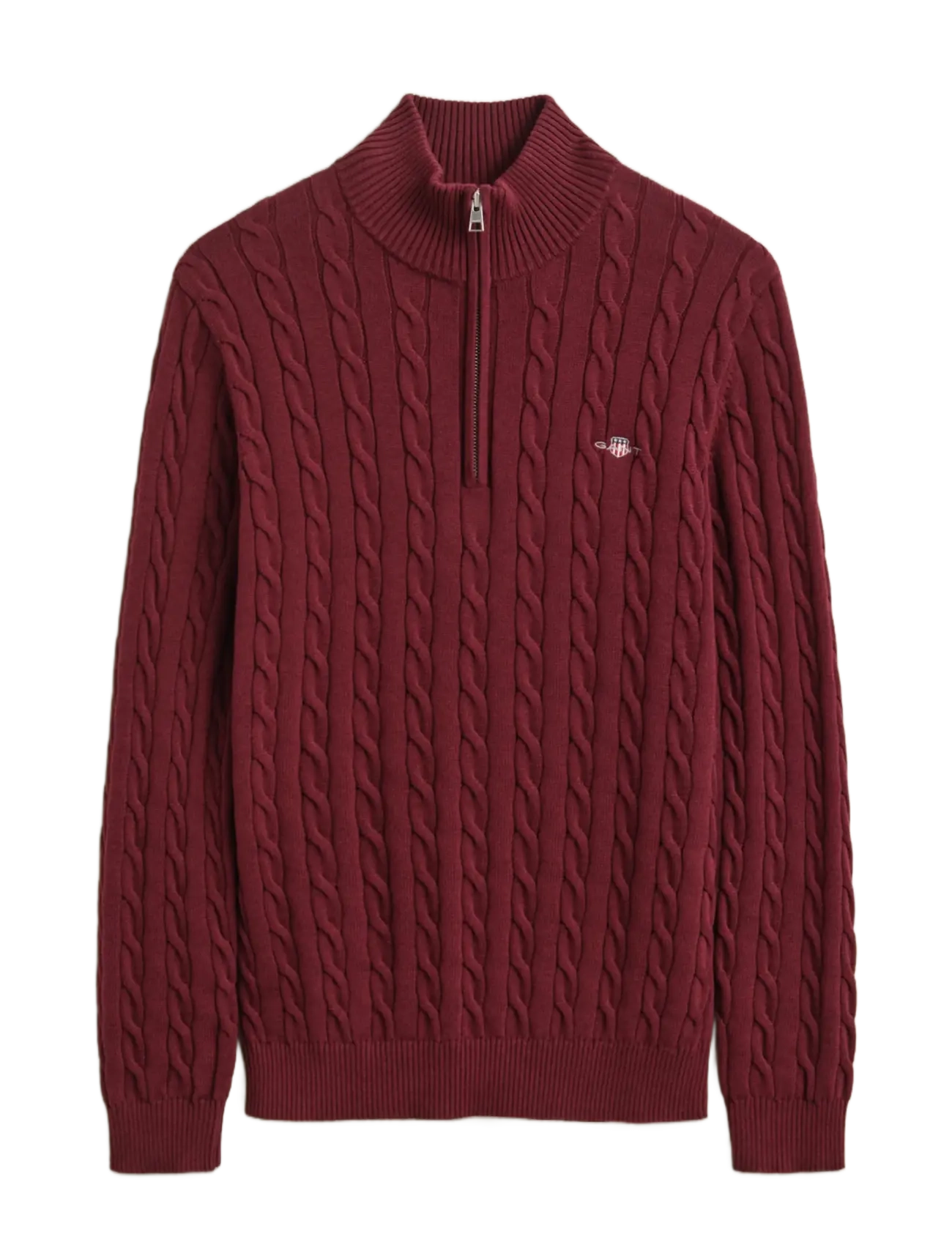 Gant Cable Knit Half-Zip Sweater - Kleidung - DEEP GRAPE WINE / burgundy