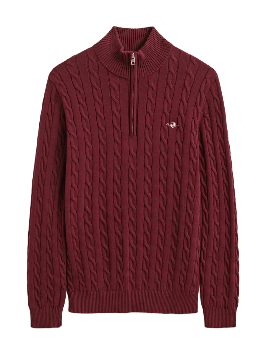 Gant - Cable Knit Half-Zip Sweater - pullover mit halbem reißverschluss - deep grape wine - 1