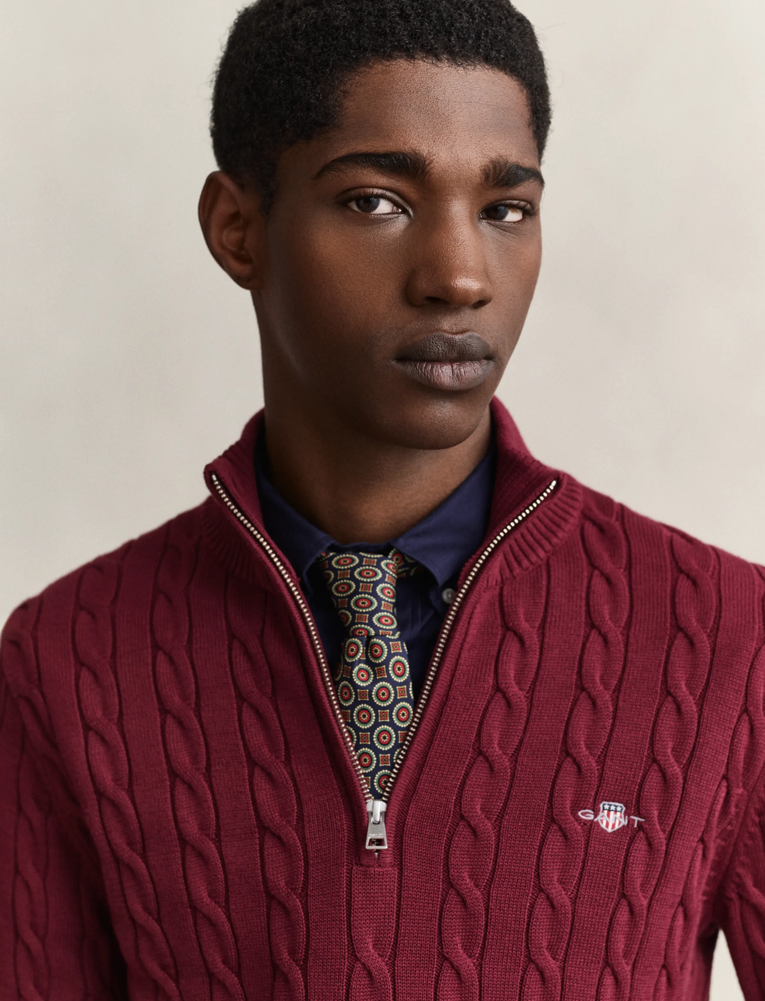 Gant - Cable Knit Half-Zip Sweater - pullover mit halbem reißverschluss - deep grape wine - 3
