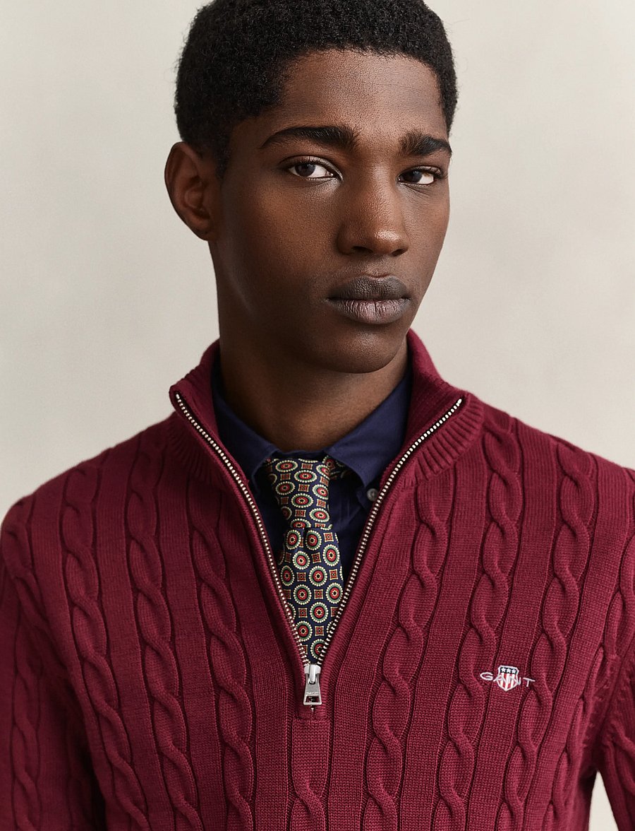 Gant - Cable Knit Half-Zip Sweater - pullover mit halbem reißverschluss - deep grape wine - 3