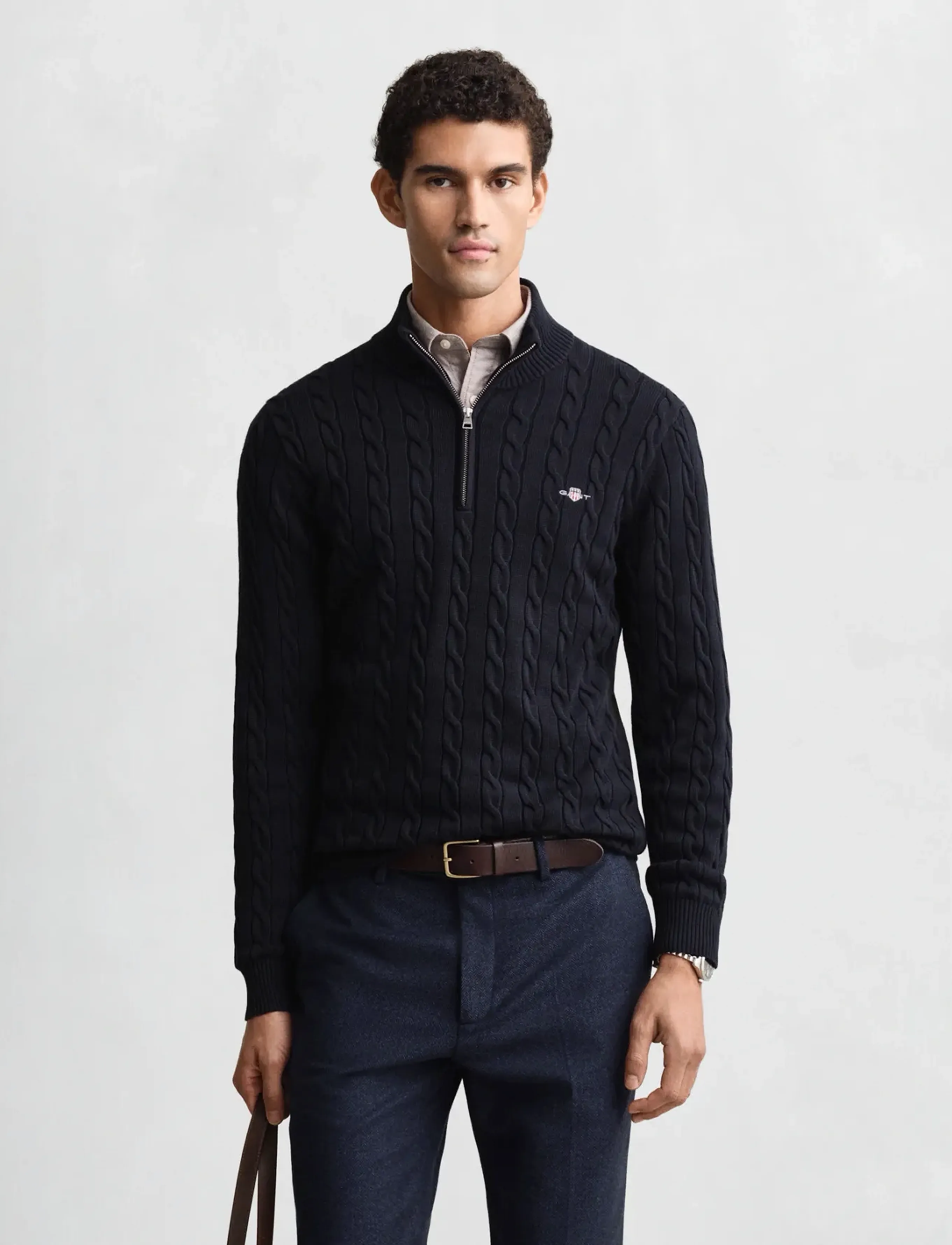 Gant - Cable Knit Half-Zip Sweater - pullover mit halbem reißverschluss - evening blue - 1