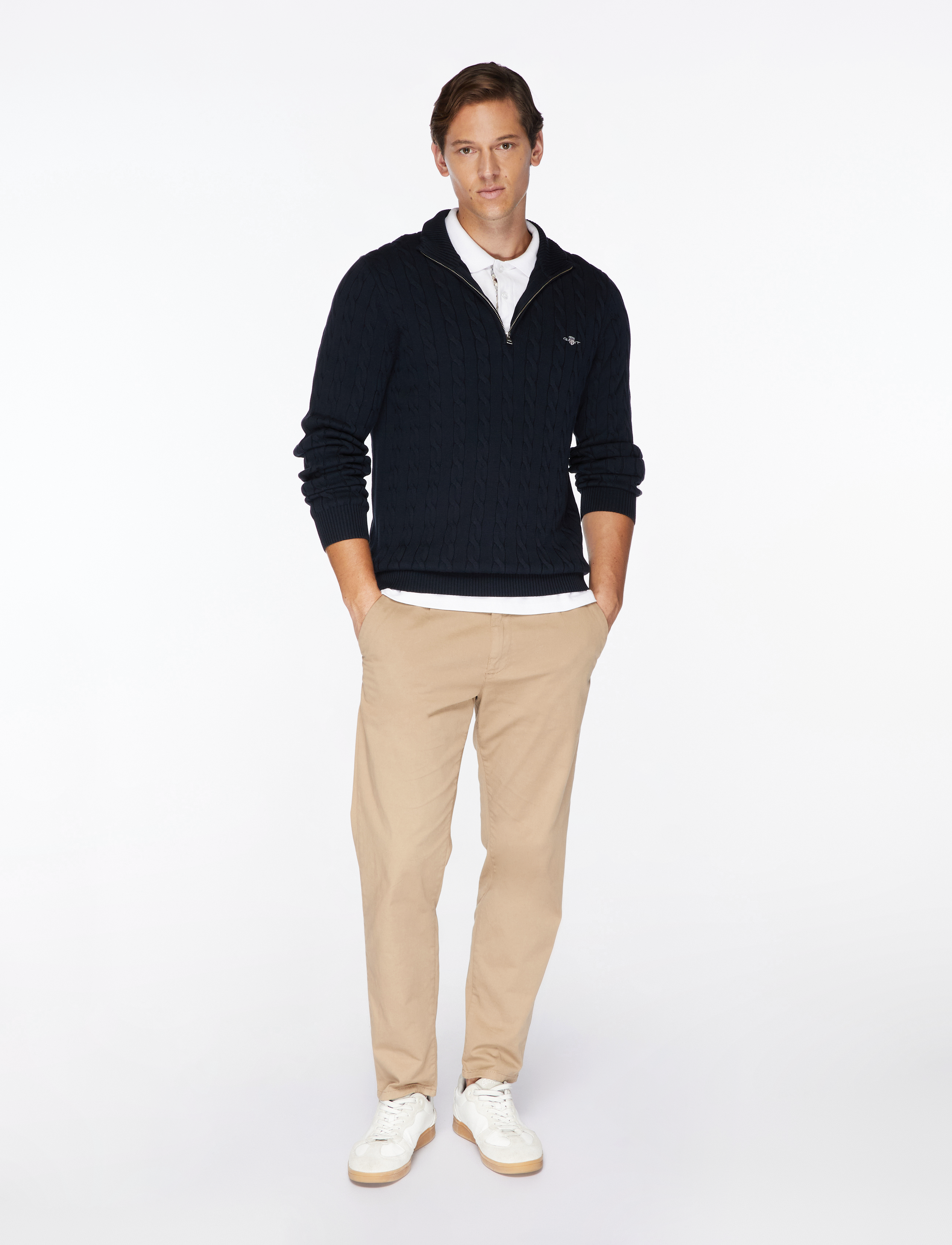 Gant - Cable Knit Half-Zip Sweater - pullover mit halbem reißverschluss - evening blue - 3