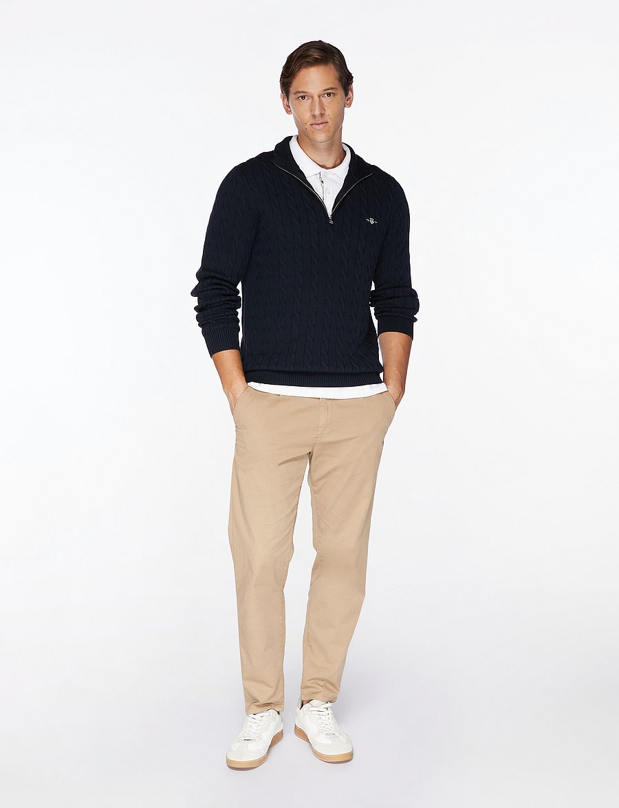 Gant - Cable Knit Half-Zip Sweater - pullover mit halbem reißverschluss - evening blue - 3