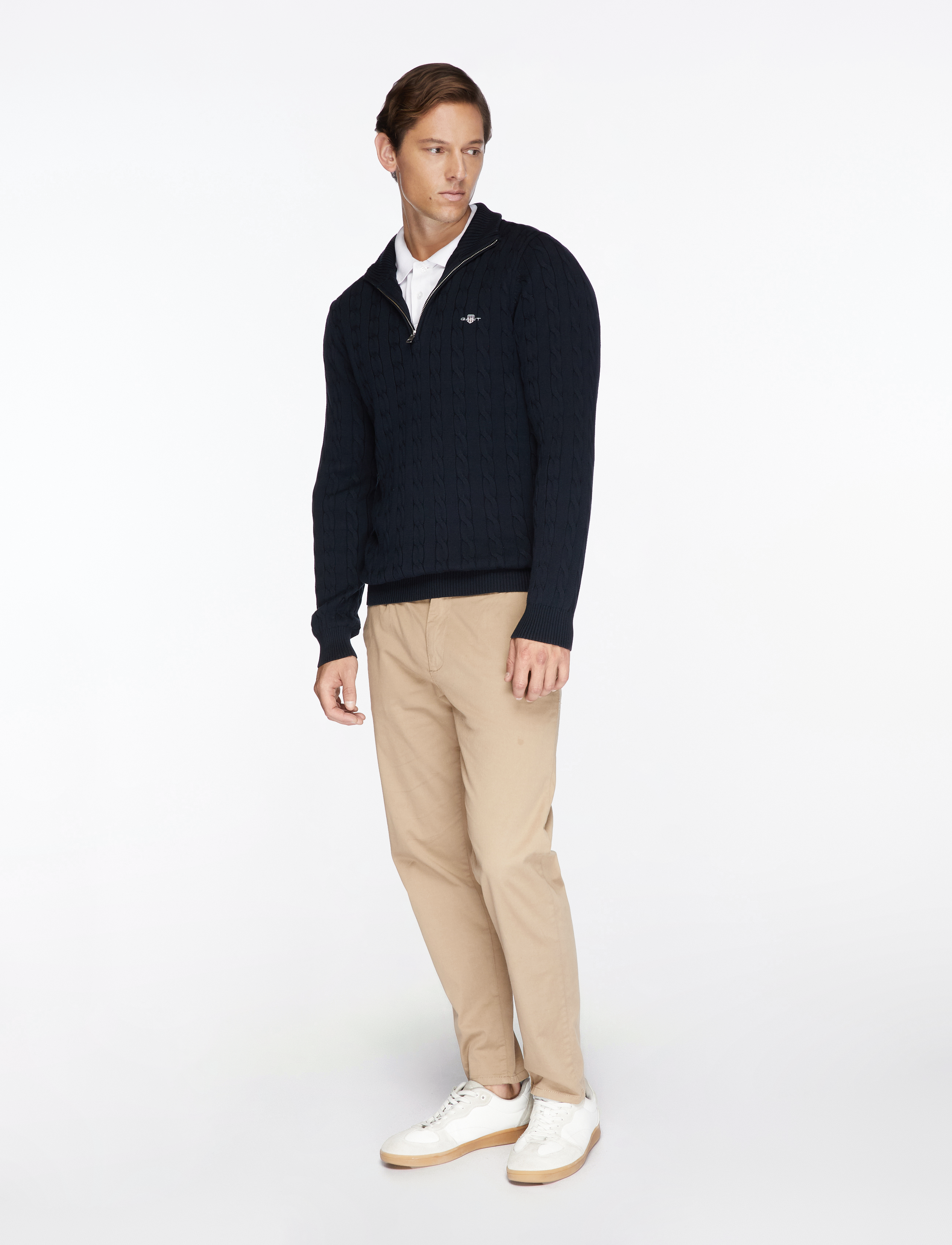 Gant - Cable Knit Half-Zip Sweater - pullover mit halbem reißverschluss - evening blue - 4