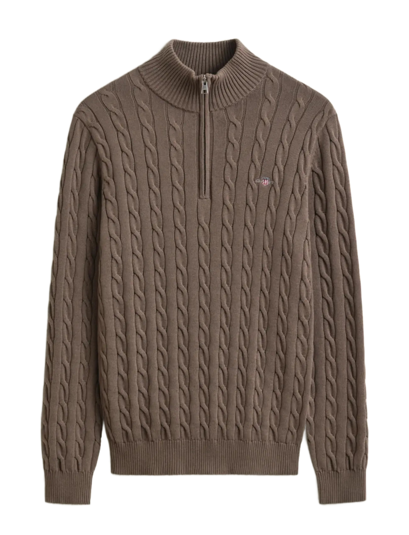 Gant Cable Knit Half-Zip Sweater - Half zip jumpers - FADED TAUPE / brown