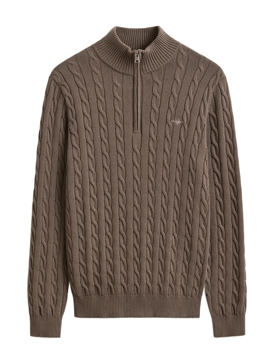 Gant - Cable Knit Half-Zip Sweater - pullover mit halbem reißverschluss - faded taupe - 1