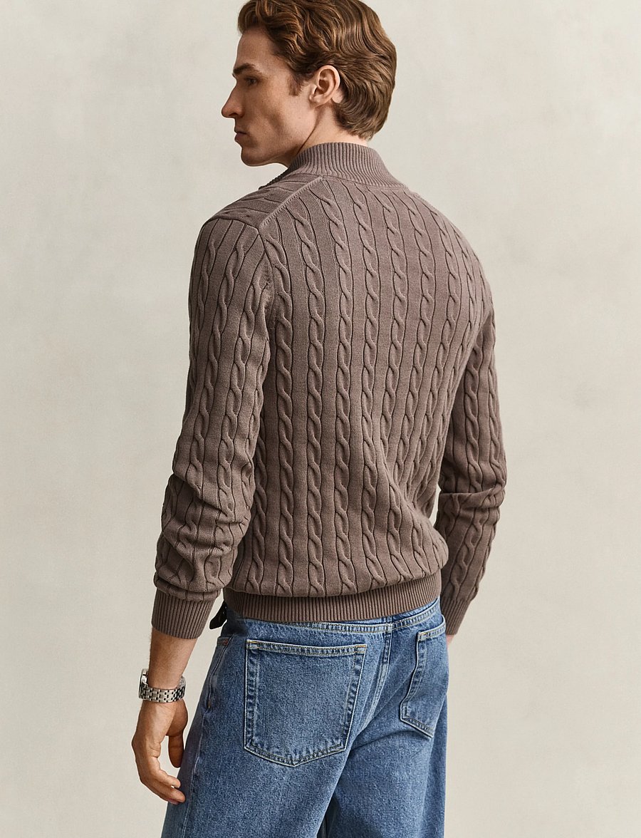 Gant - Cable Knit Half-Zip Sweater - pullover mit halbem reißverschluss - faded taupe - 2