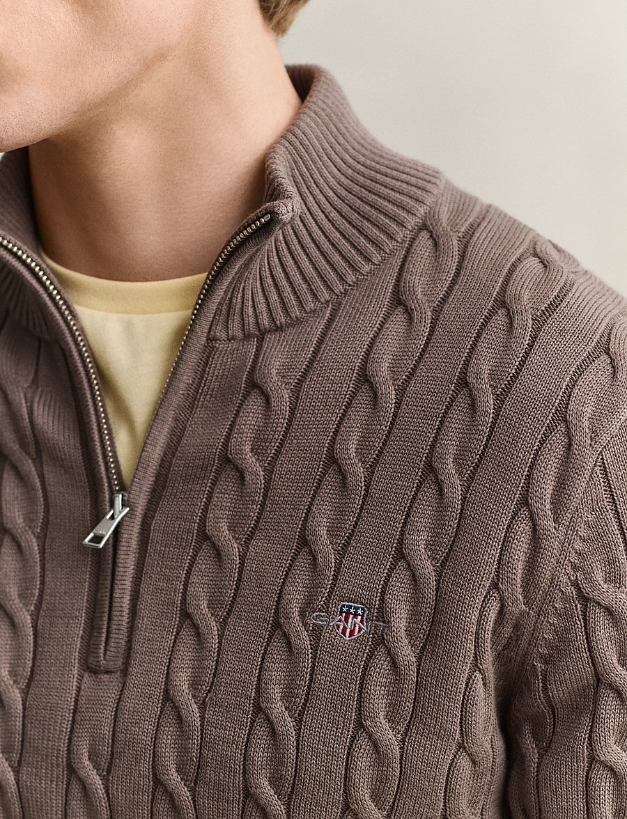 Gant - Cable Knit Half-Zip Sweater - pullover mit halbem reißverschluss - faded taupe - 3