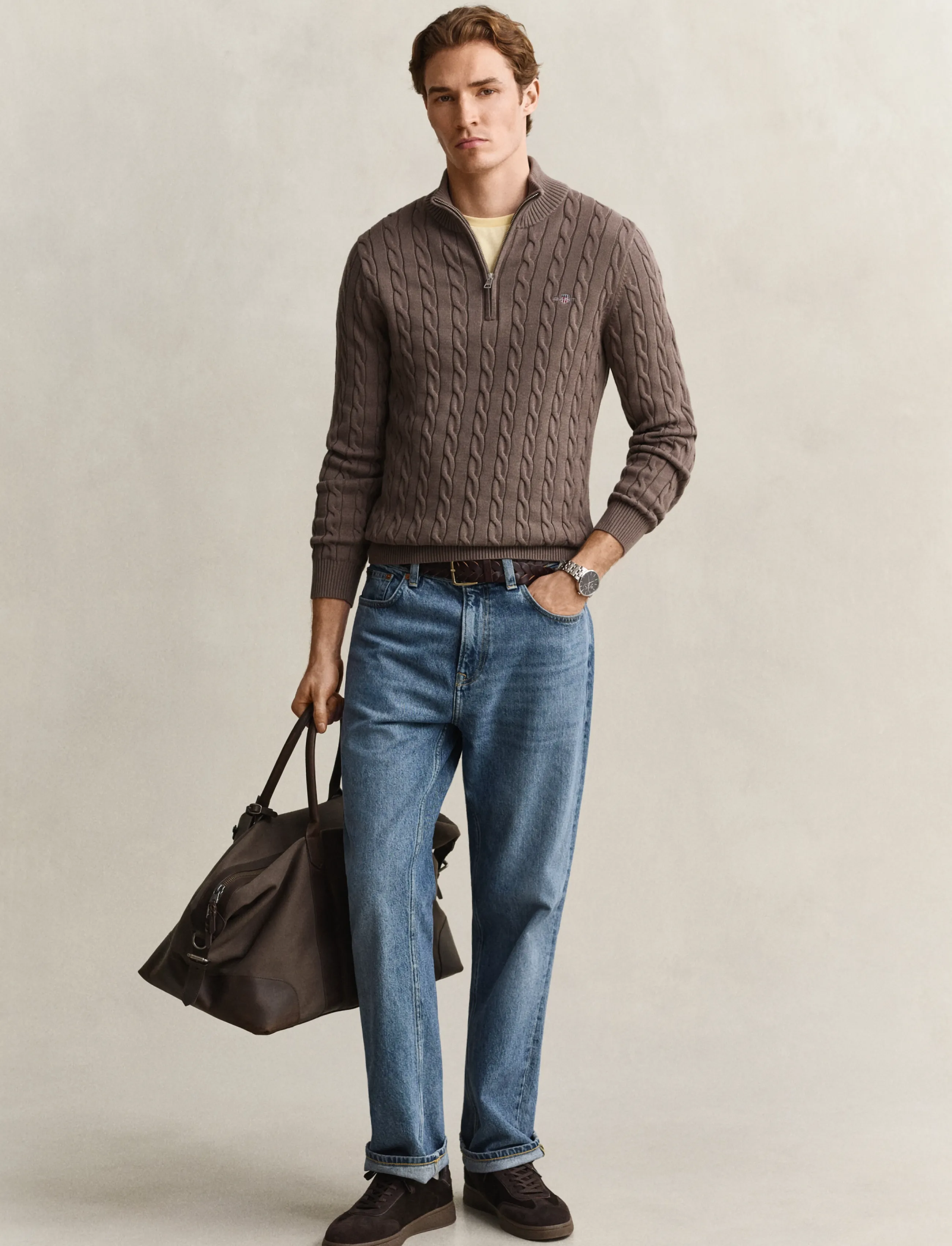 Gant - Cable Knit Half-Zip Sweater - half zip jumpers - faded taupe - 4