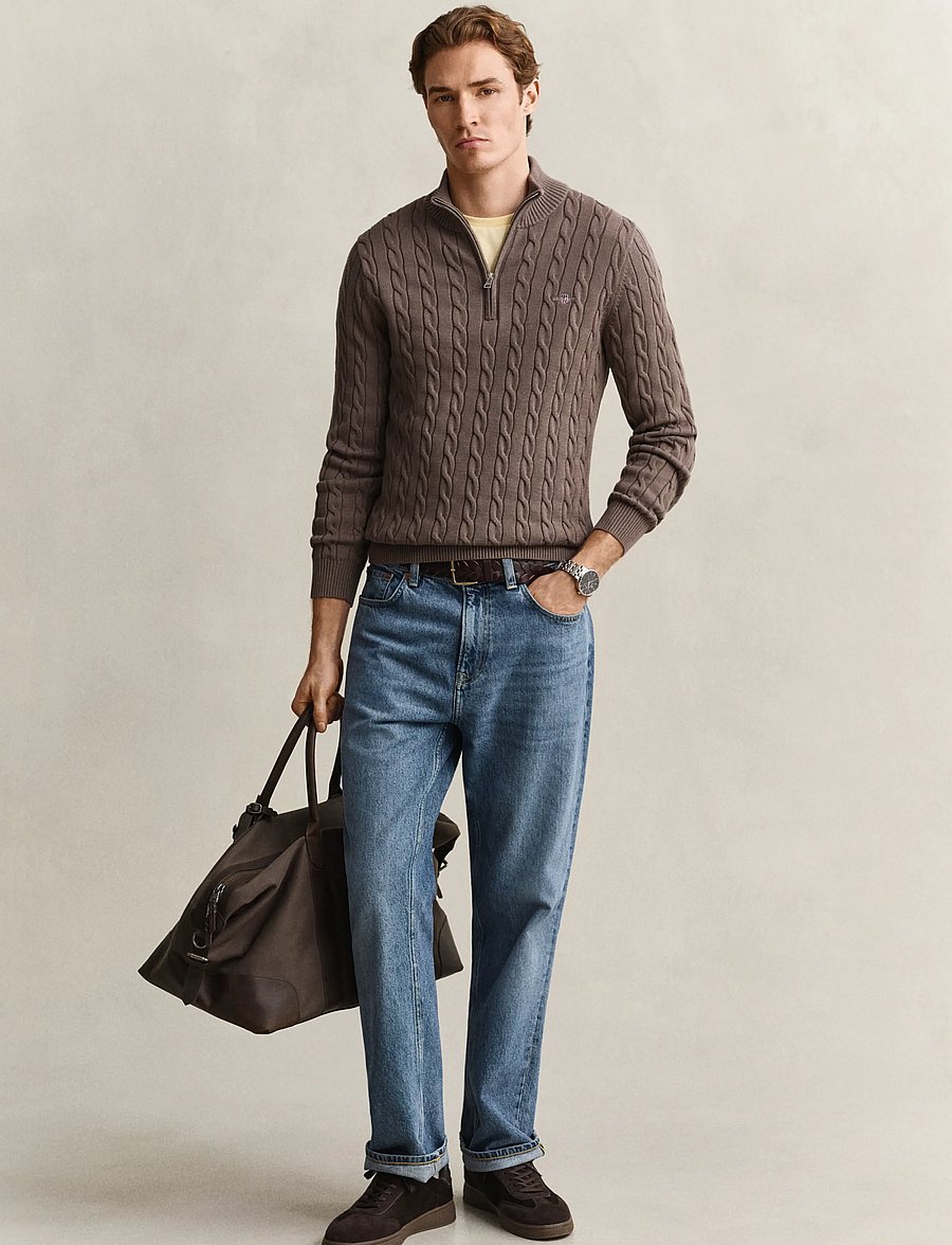 Gant - Cable Knit Half-Zip Sweater - pullover mit halbem reißverschluss - faded taupe - 4