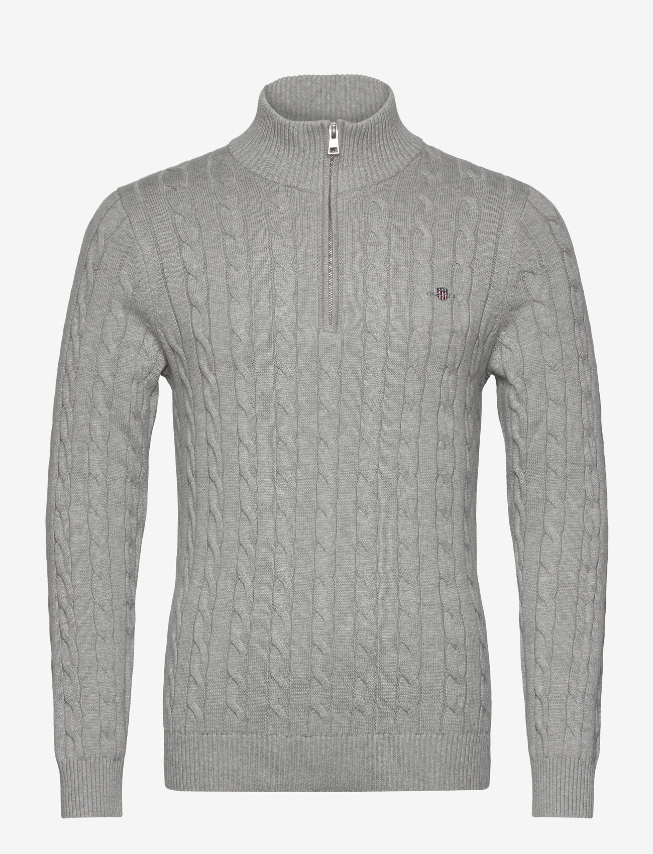 GANT - Cable Knit Half-Zip Sweater - half zip jumpers - grey melange - 1