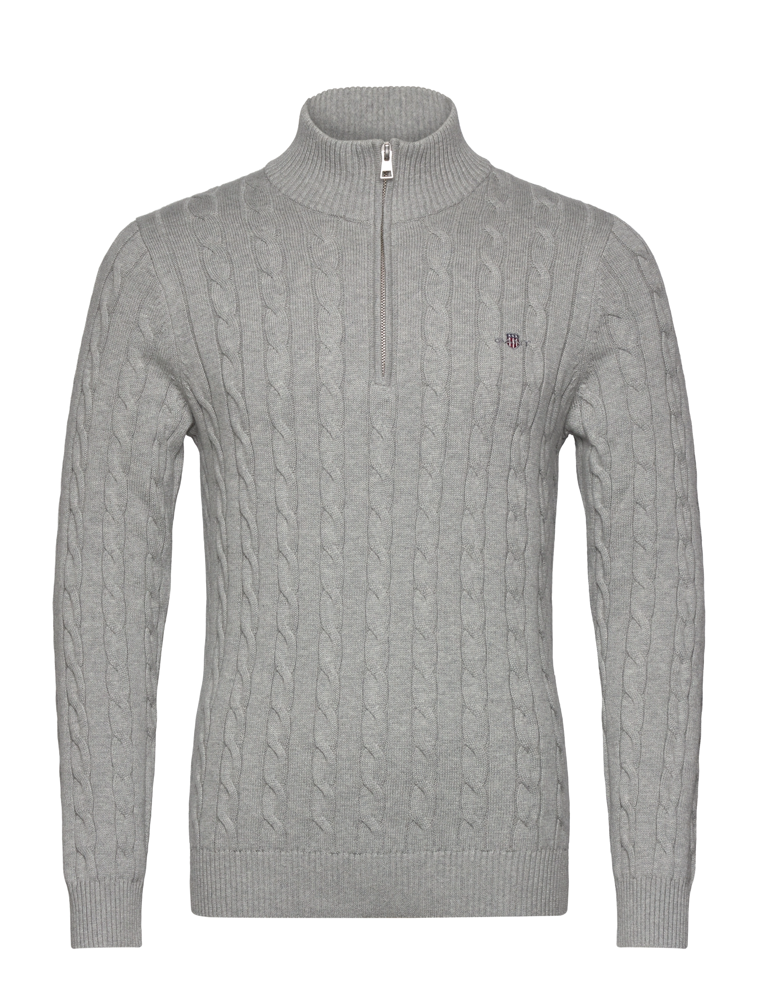 COTTON CABLE HALF ZIP - GREY MELANGE