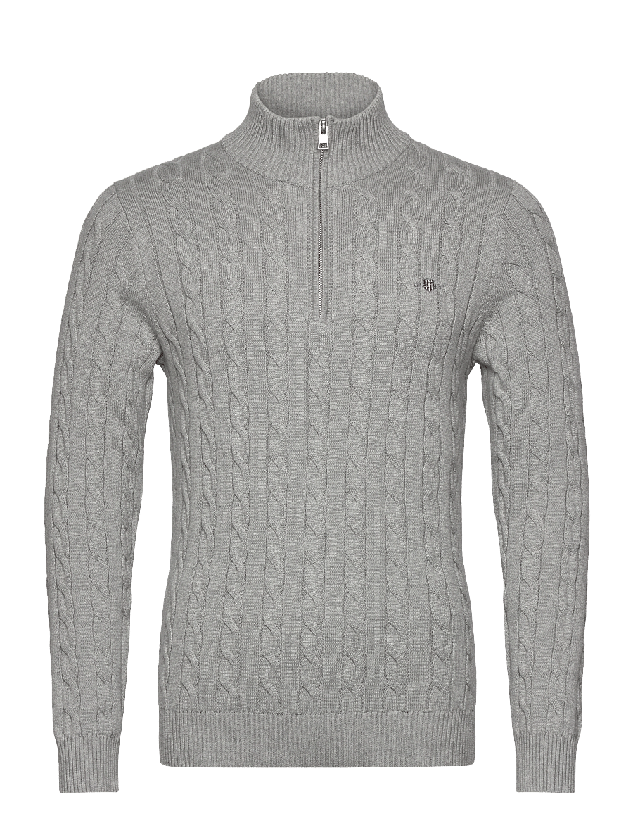 Gant - Cable Knit Half-Zip Sweater - pullover mit halbem reißverschluss - grey melange - 1
