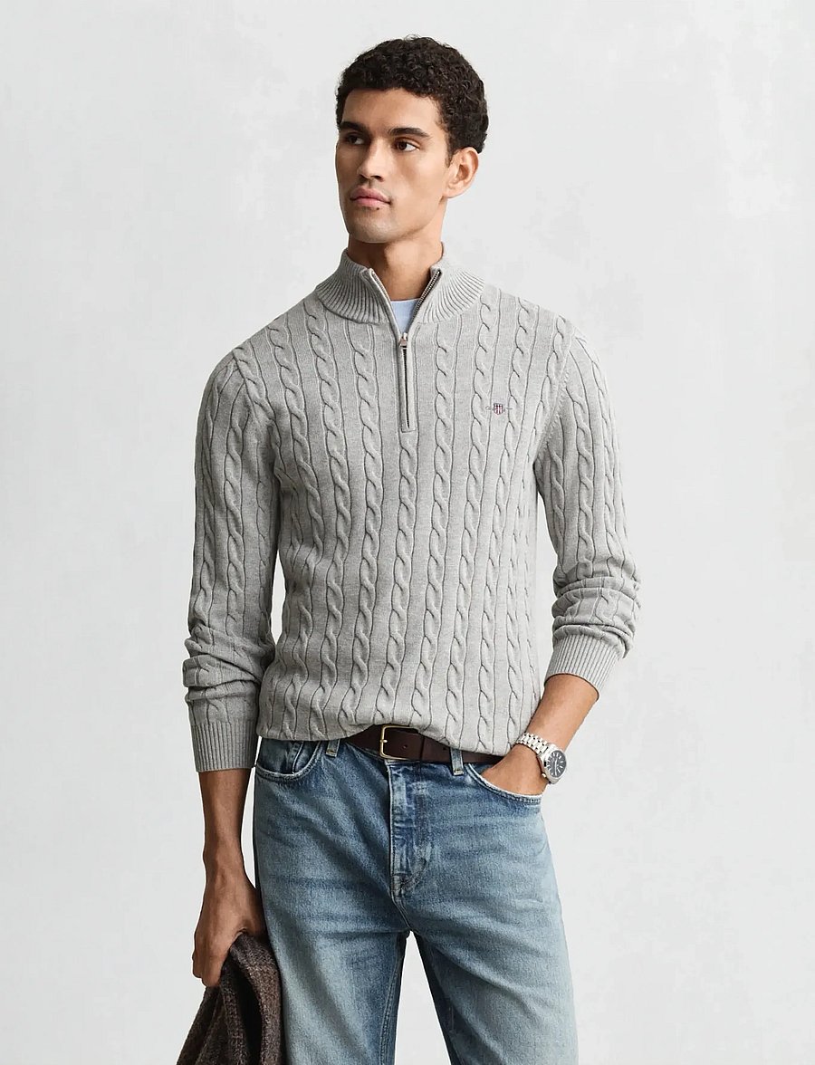 Gant - Cable Knit Half-Zip Sweater - pullover mit halbem reißverschluss - grey melange - 0