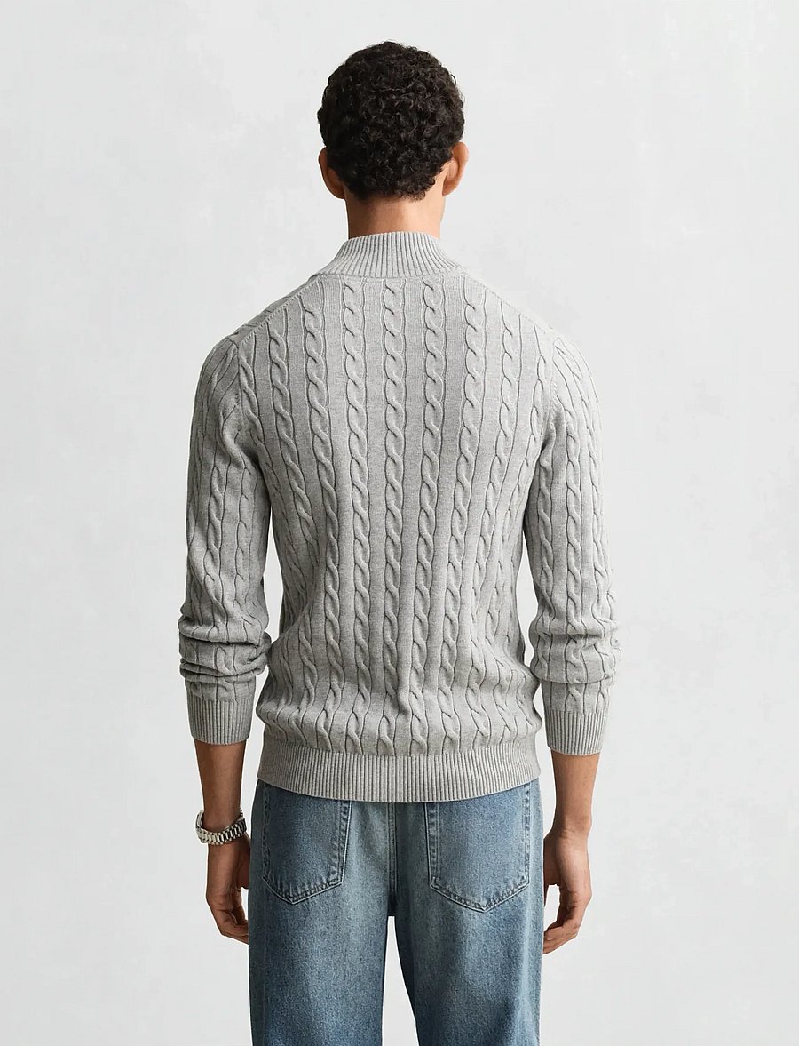Gant - Cable Knit Half-Zip Sweater - pullover mit halbem reißverschluss - grey melange - 3