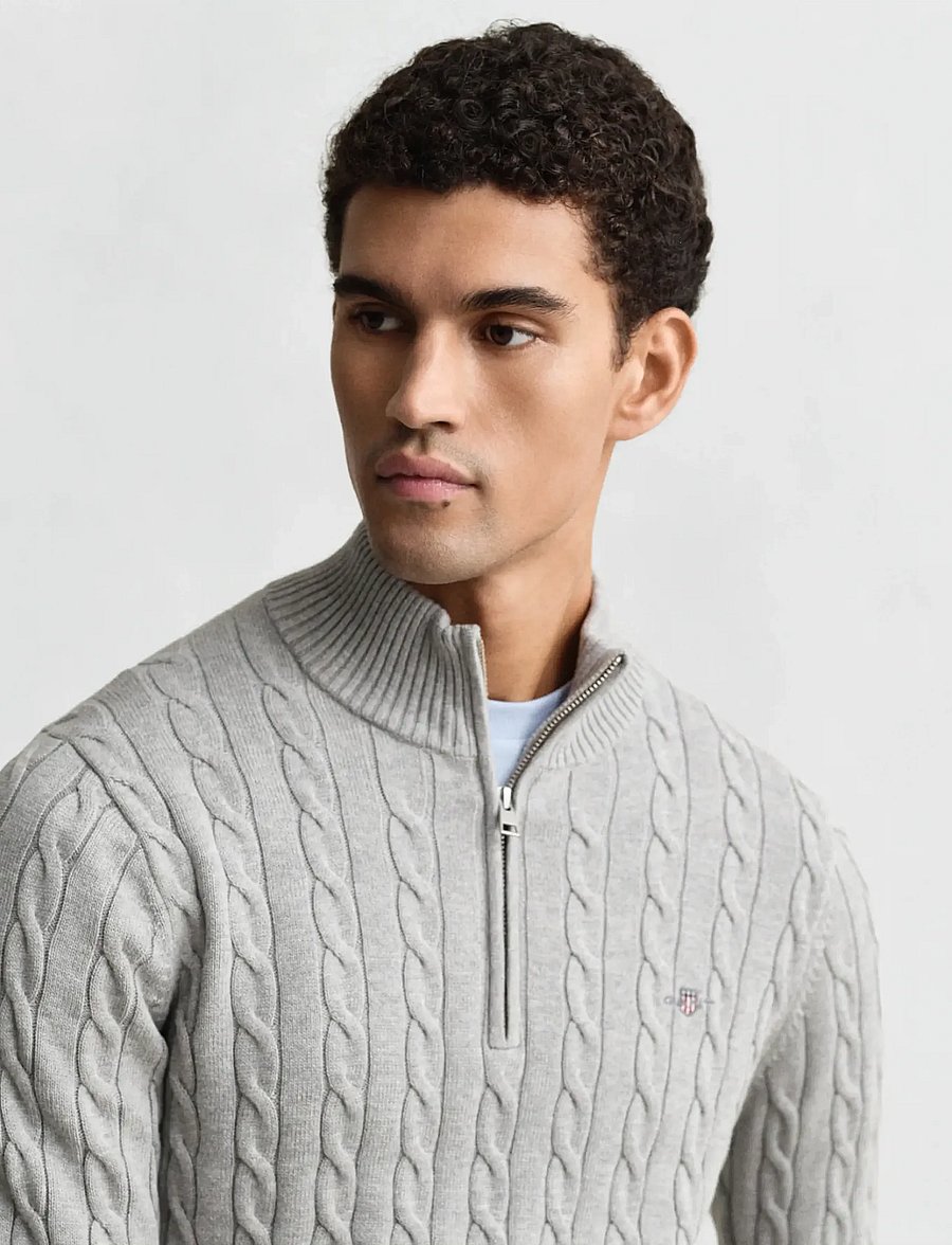 Gant - Cable Knit Half-Zip Sweater - pullover mit halbem reißverschluss - grey melange - 4