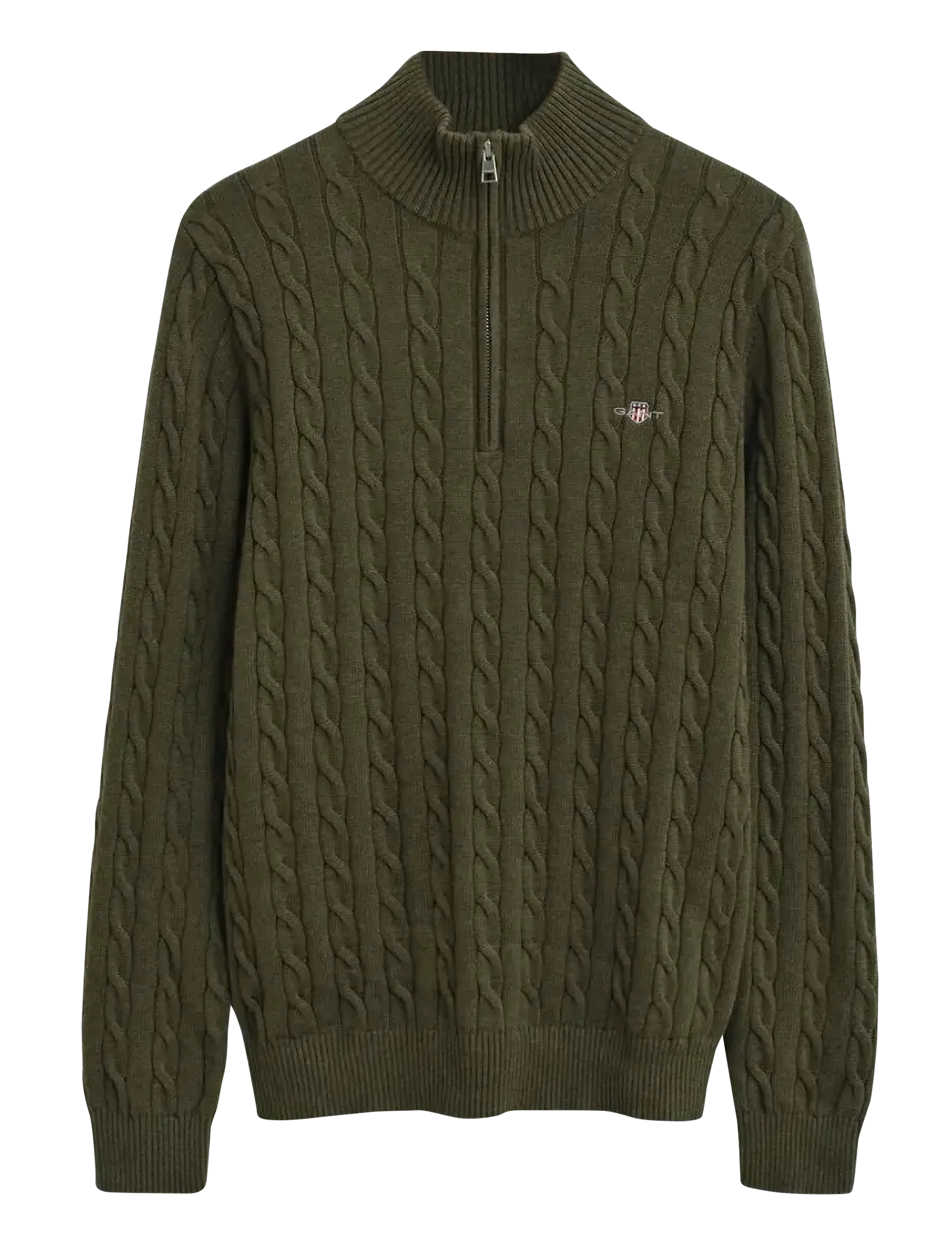 GANT Cable Knit Half-Zip Pullover Khaki - M - Herren