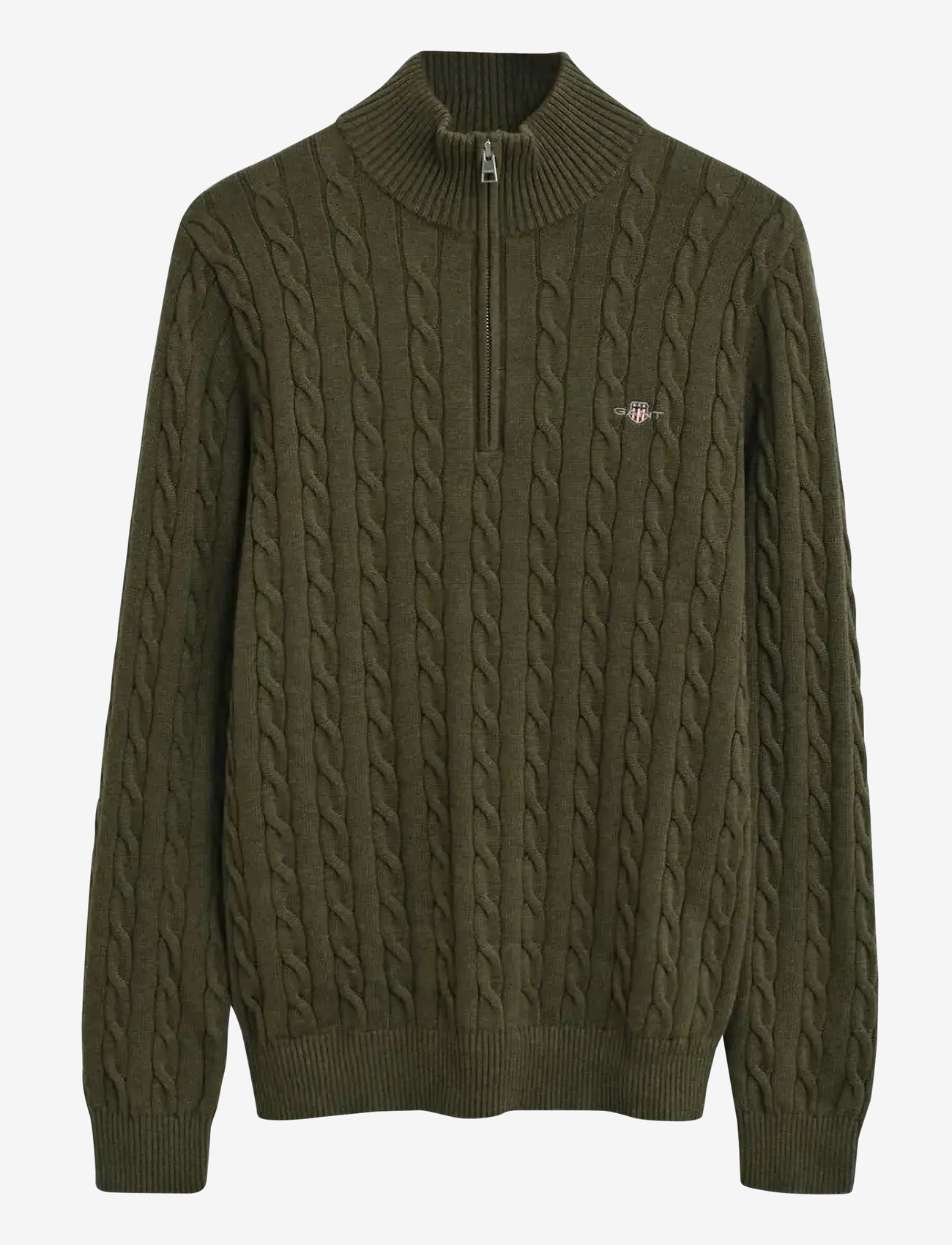 Gant - COTTON CABLE HALF ZIP - halfzip strik - khaki green mel - 1
