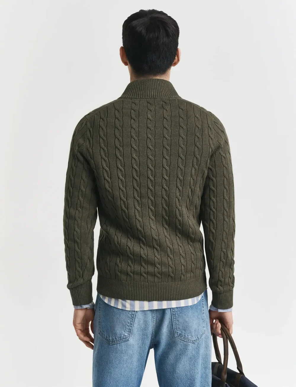 GANT - COTTON CABLE HALF ZIP - tõmblukk-kaelusega dressipluusid - khaki green mel - 2