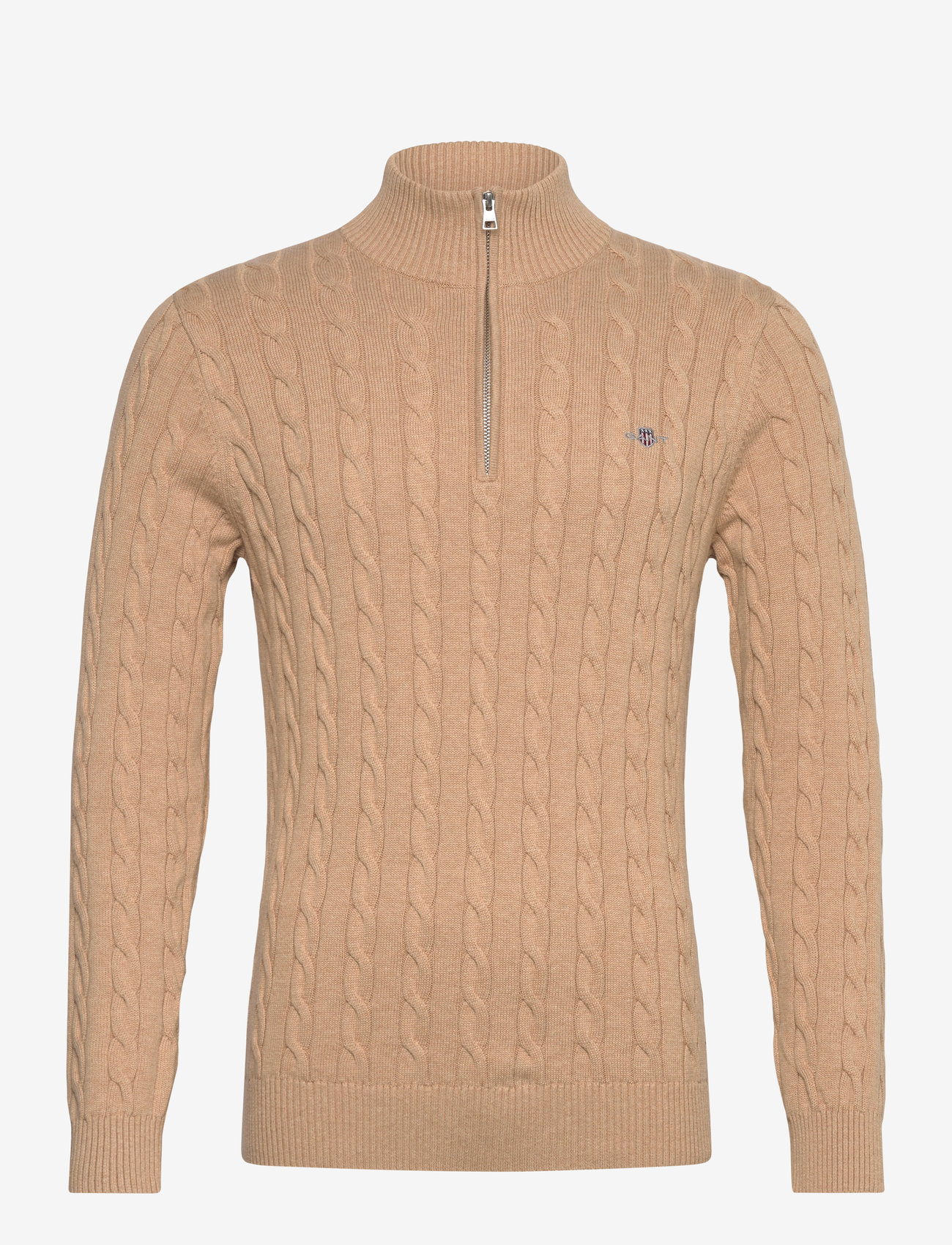 Gant - COTTON CABLE HALF ZIP - swetry zapinane do połowy - khaki melange - 1