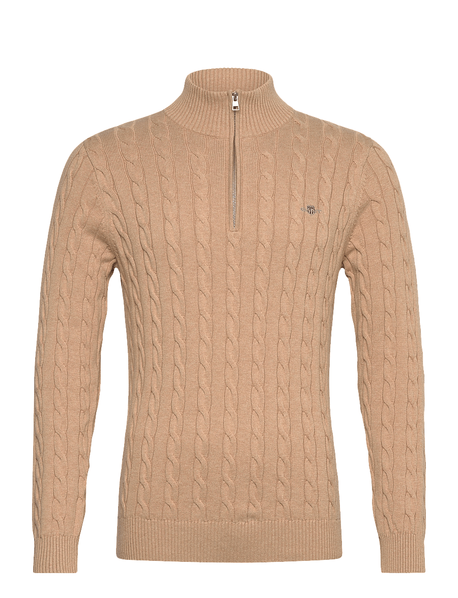 Gant - Cable Knit Half-Zip Sweater - halfzip strik - khaki melange - 1