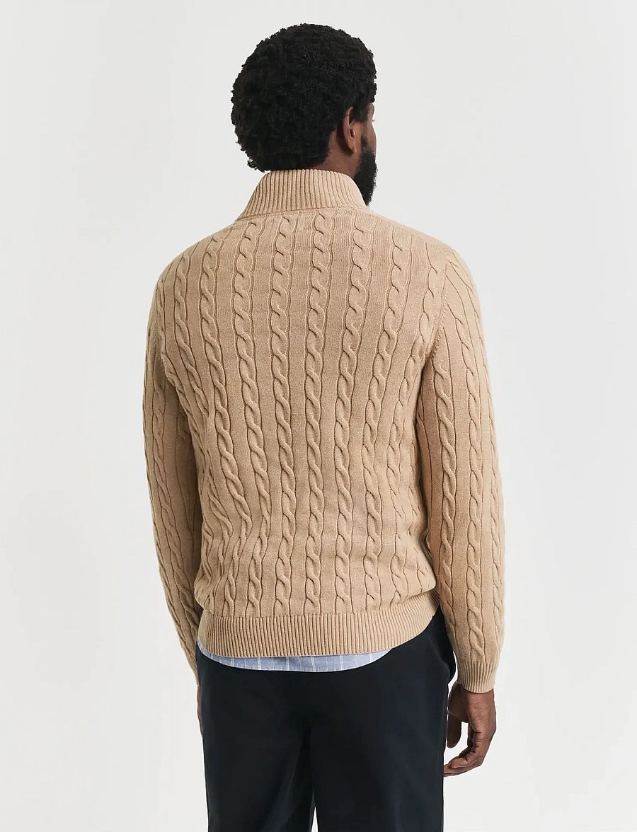 Gant - Cable Knit Half-Zip Sweater - halfzip strik - khaki melange - 3