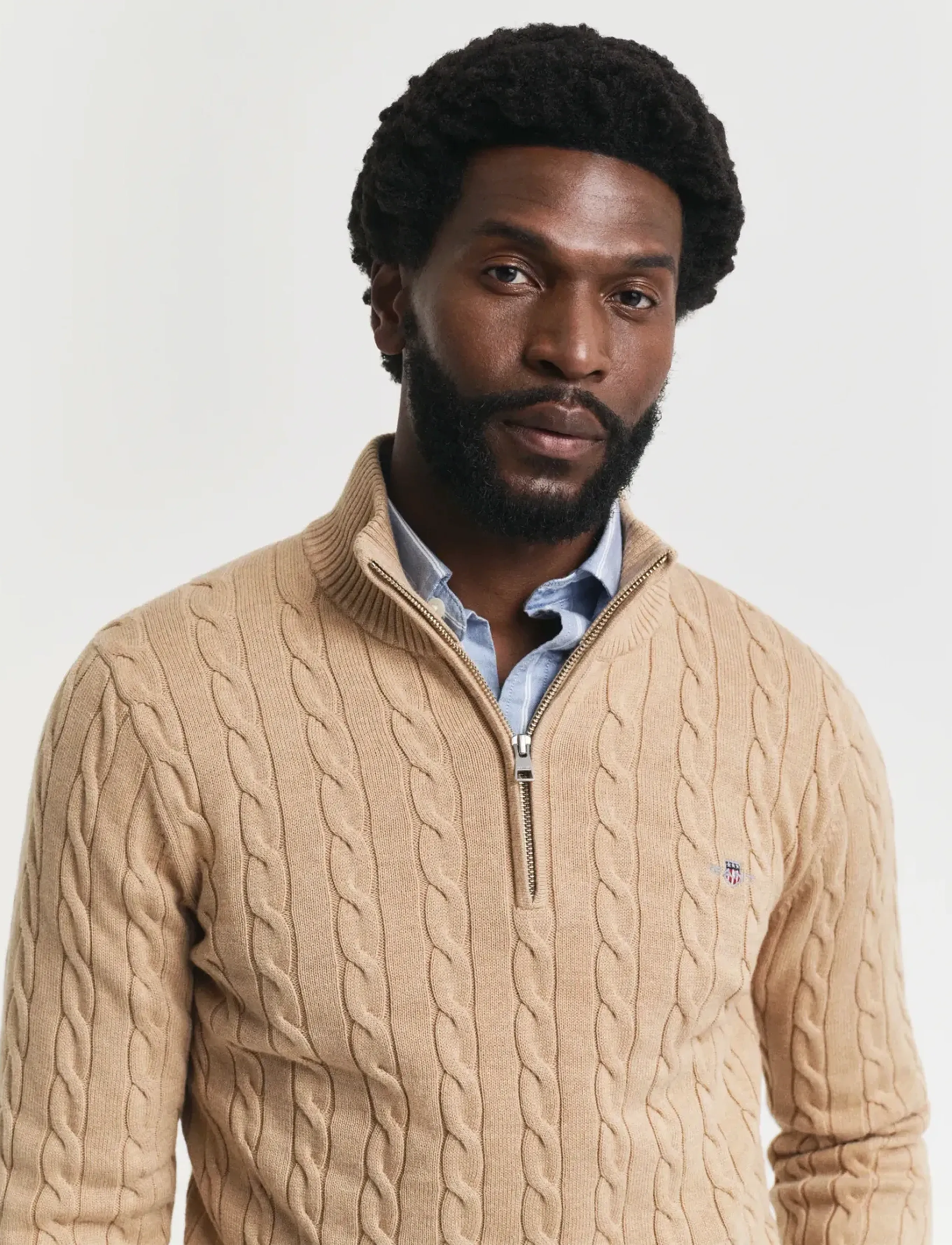 Gant - COTTON CABLE HALF ZIP - pullover mit halbem reißverschluss - khaki melange - 4