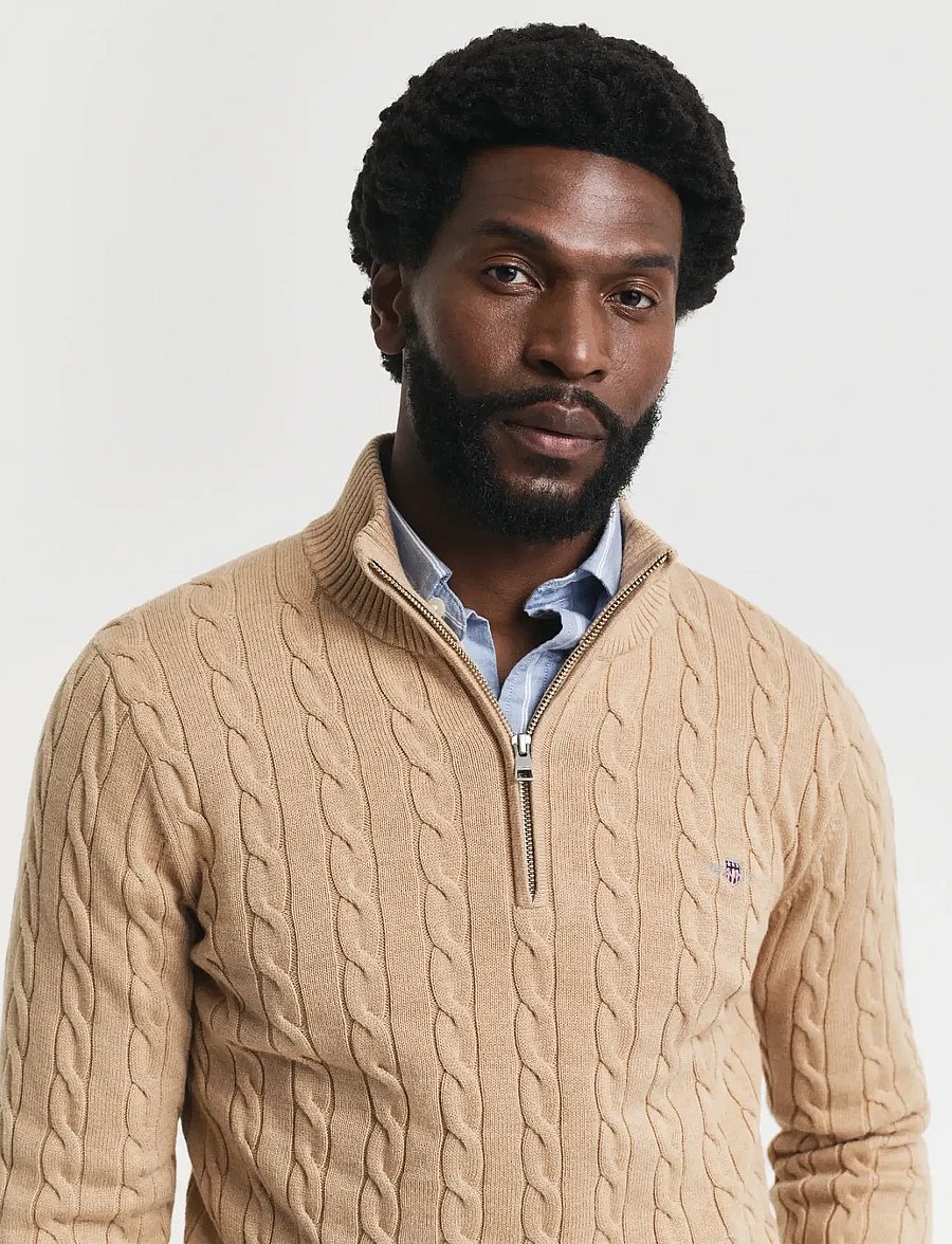 Gant - Cable Knit Half-Zip Sweater - halfzip strik - khaki melange - 4