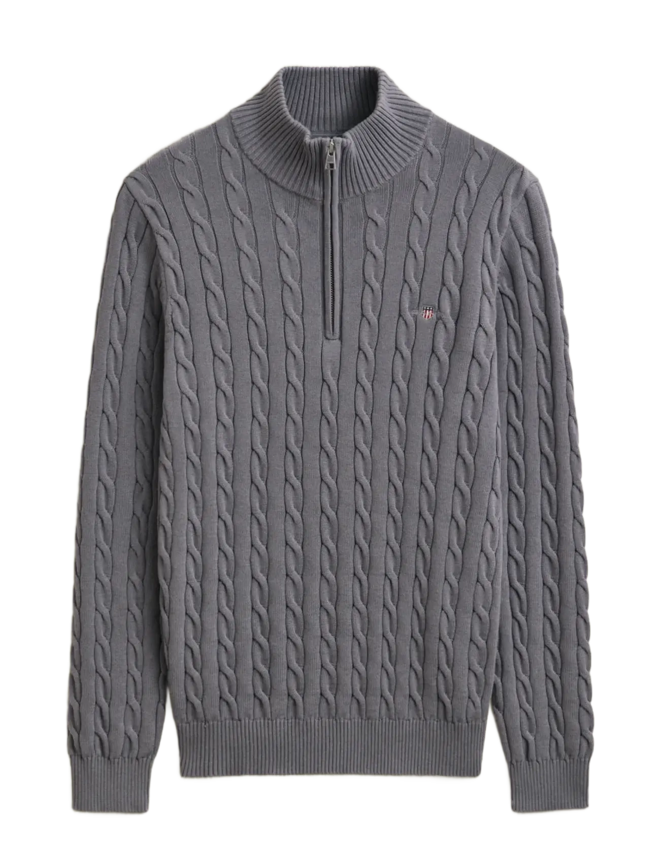 Gant Cable Knit Half-Zip Sweater - Half zip jumpers - MID GREY / grey